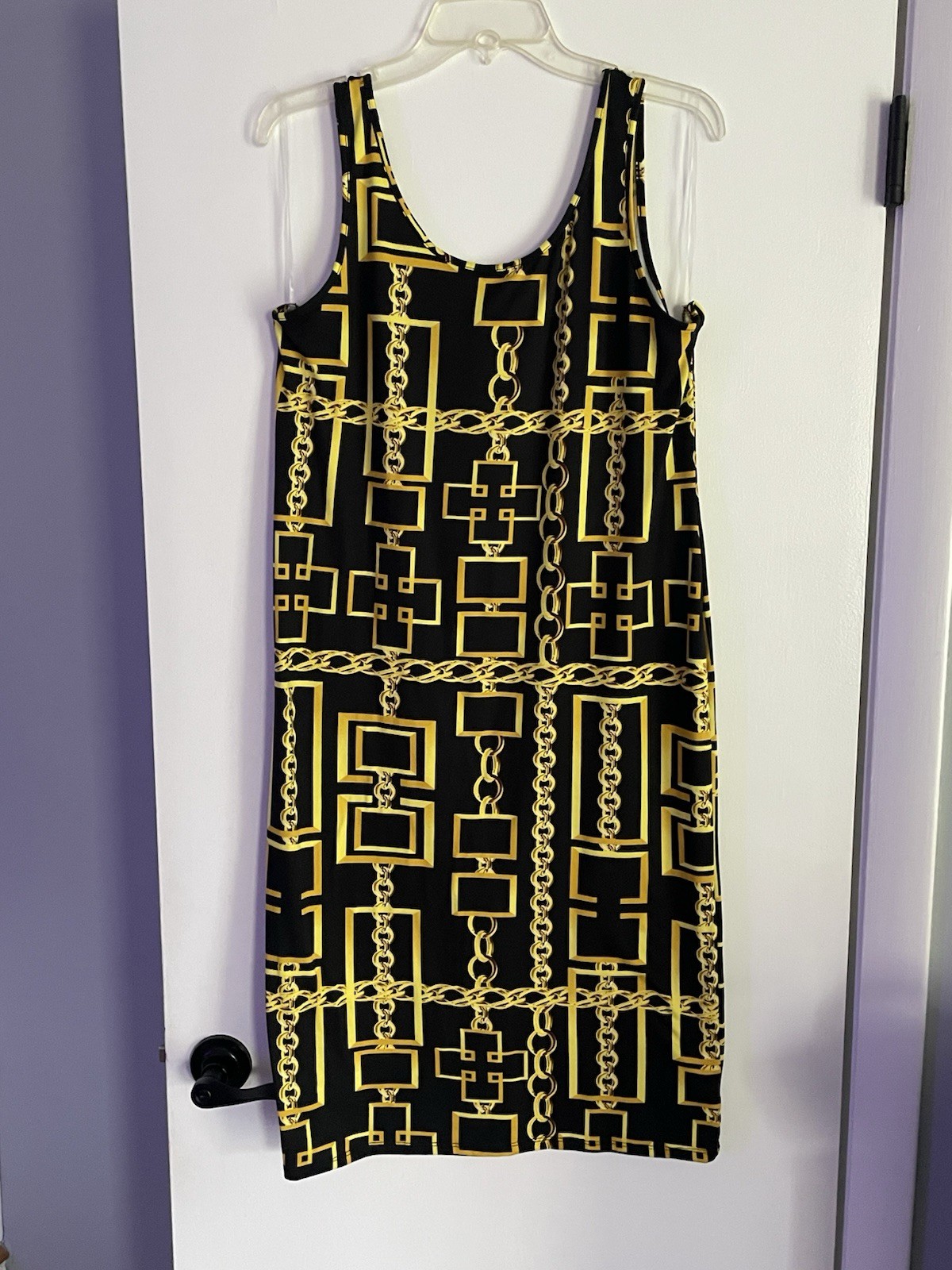 Vintage 80s Iconic Gold Chains Print Tank Stretch Comfy Dress Size 2X
