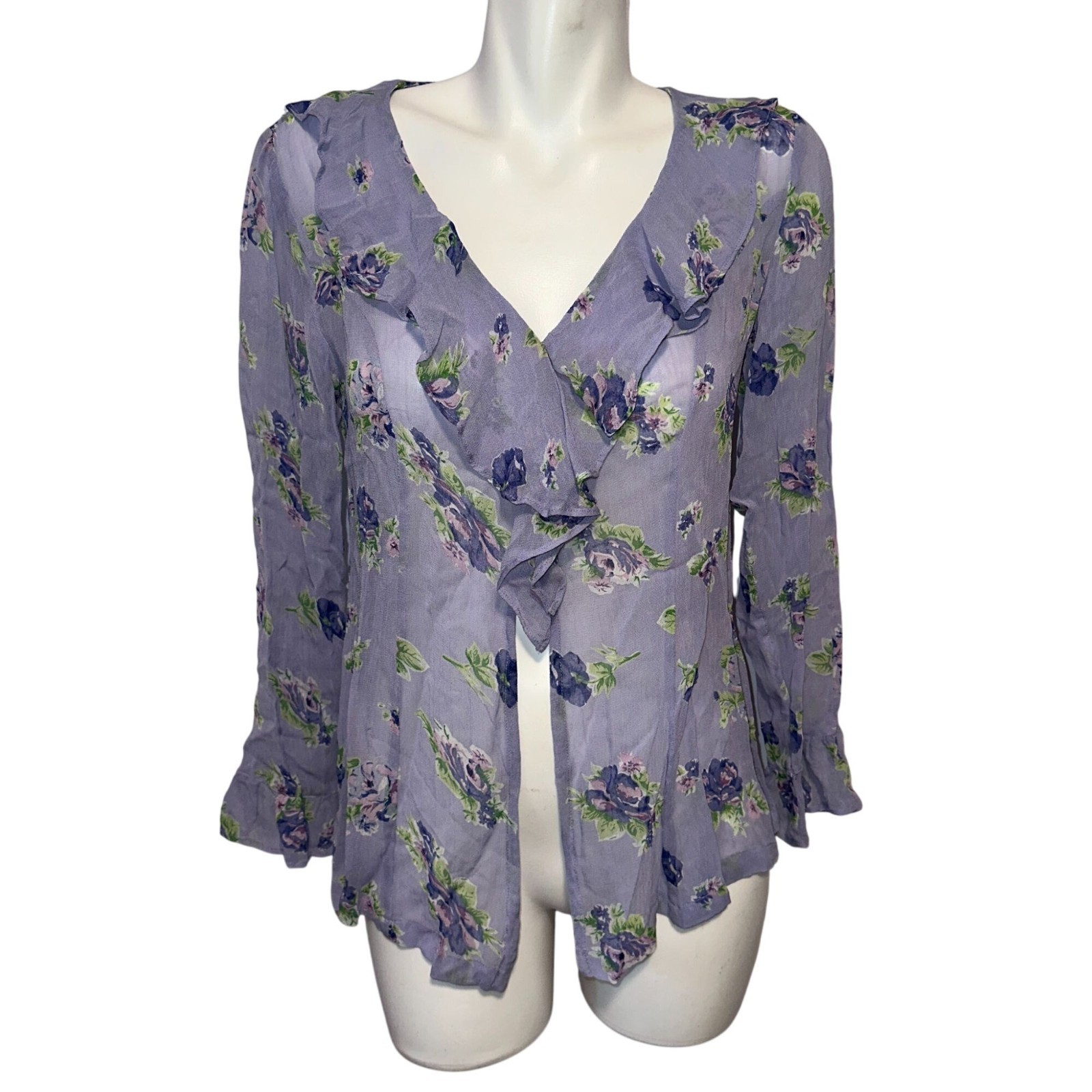 Vintage 90s Express Lavender Purple Blouse Ruffle Fairycore Soft Girl Grunge M