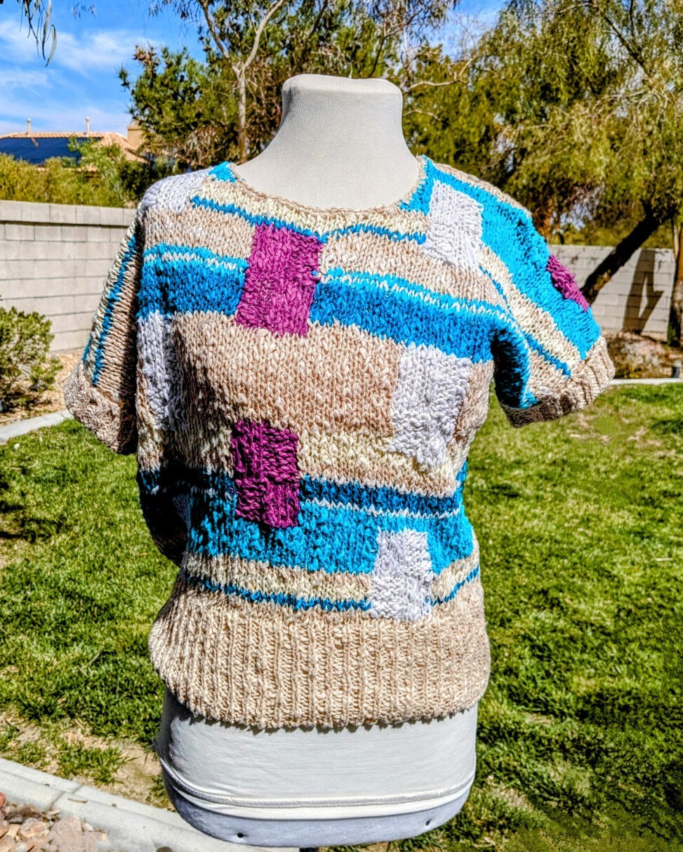 VTG 1980s Jennifer Reed Med Linen/Cotton Hand Knit Sweater S/S Pullover Top EUC