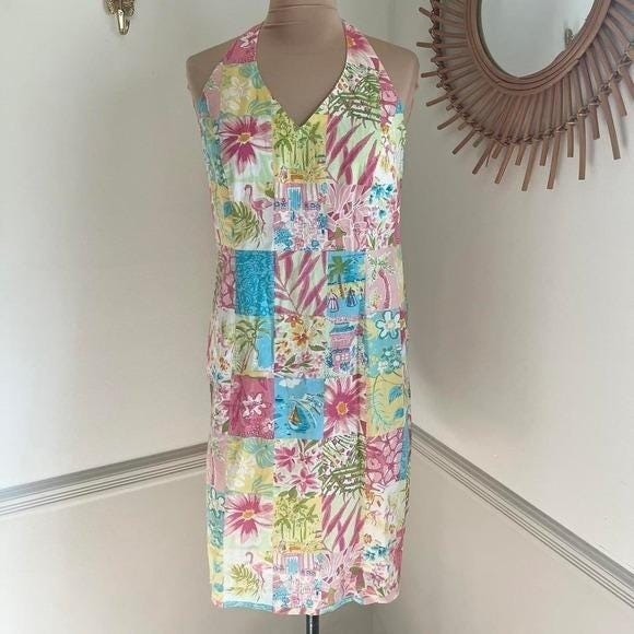 Vintage 90s Yves Cosette Depeche Mode Patchwork Tropical Dress