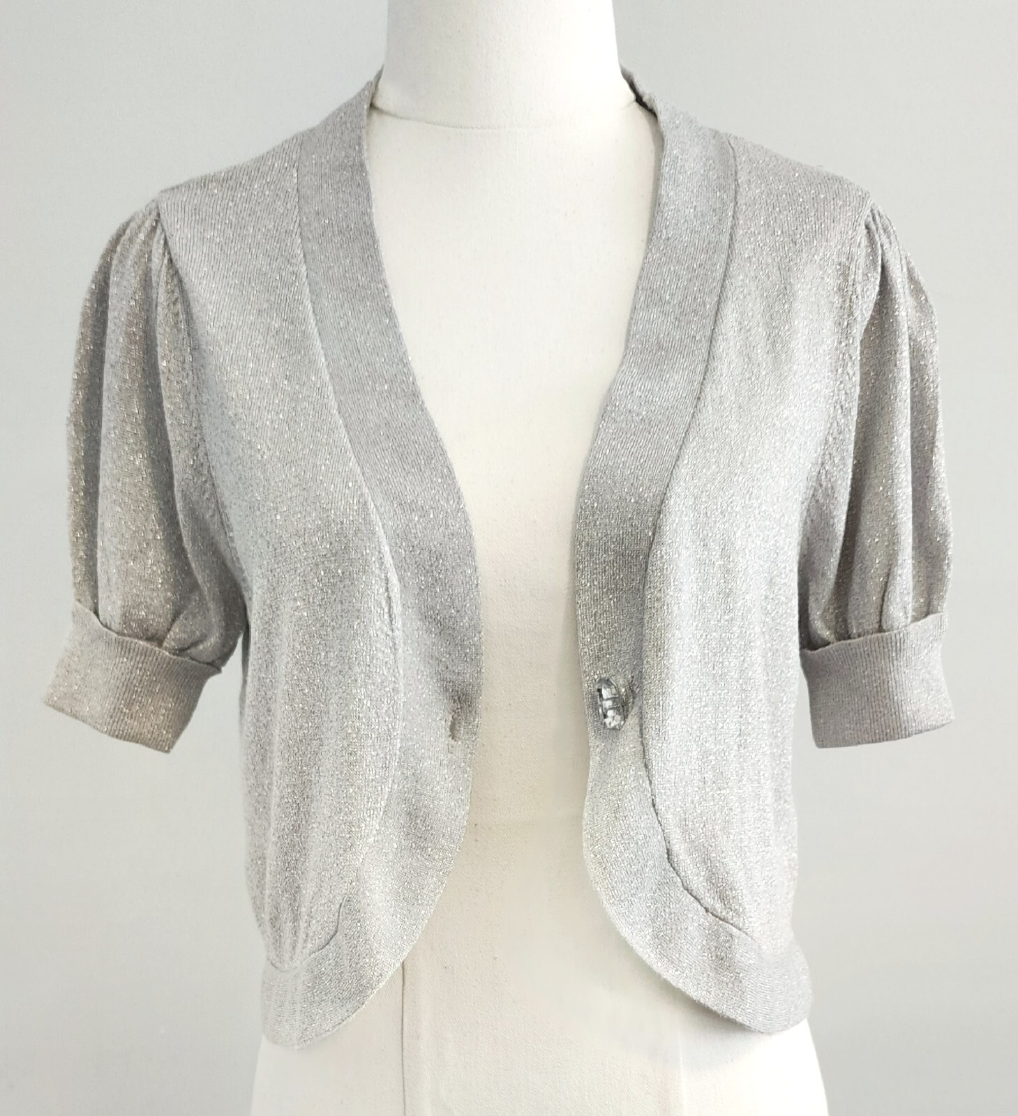 John Richmond Women Vintage Short Bolero Size 12 Silver Short Sleeve Button