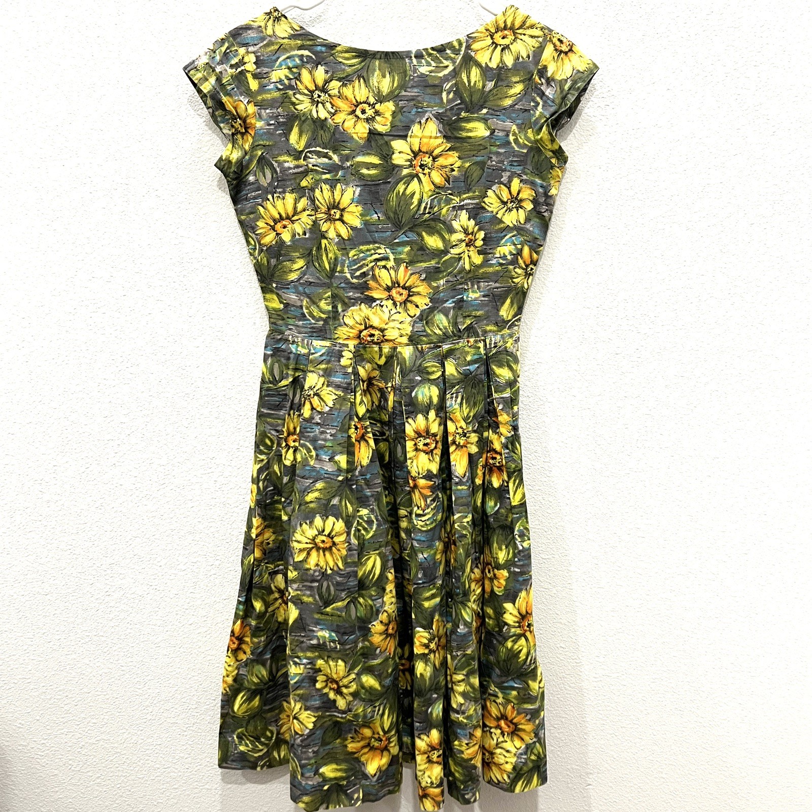 Vintage Handmade Hawaiian Floral Sundress Retro 50s-60s Rockabilly Tiki Pinup S