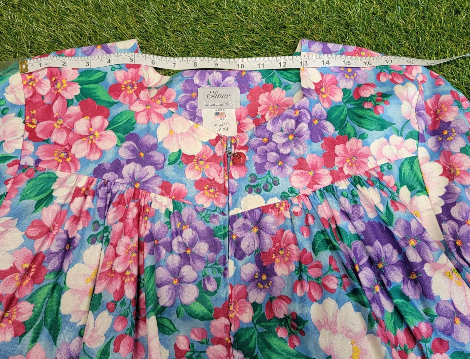 Vtg Elinor Carolina Maid Floral House Dress 70s 80s 90s Size Large Made In USA