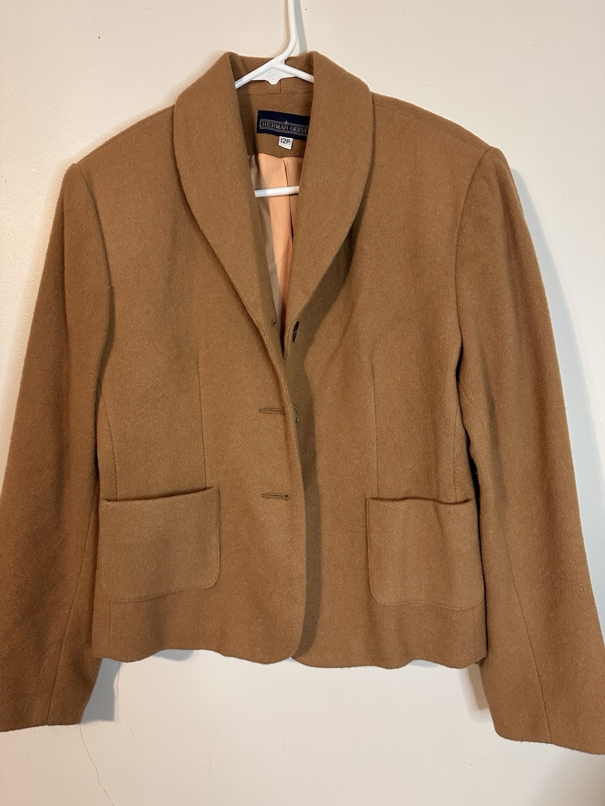Vintage Herman Geist Camel Wool Cashmere Blazer Jacket Women’s 12P USA Made
