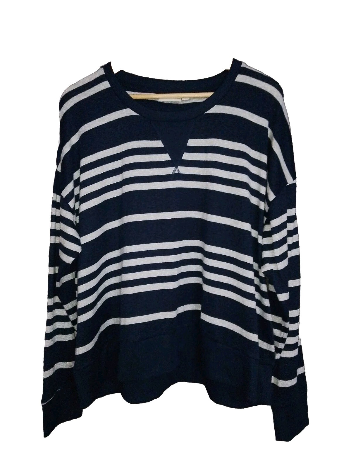 Sussan Blue Stripe Long Sleeve Lightweight Stretch Knit Top Size XL
