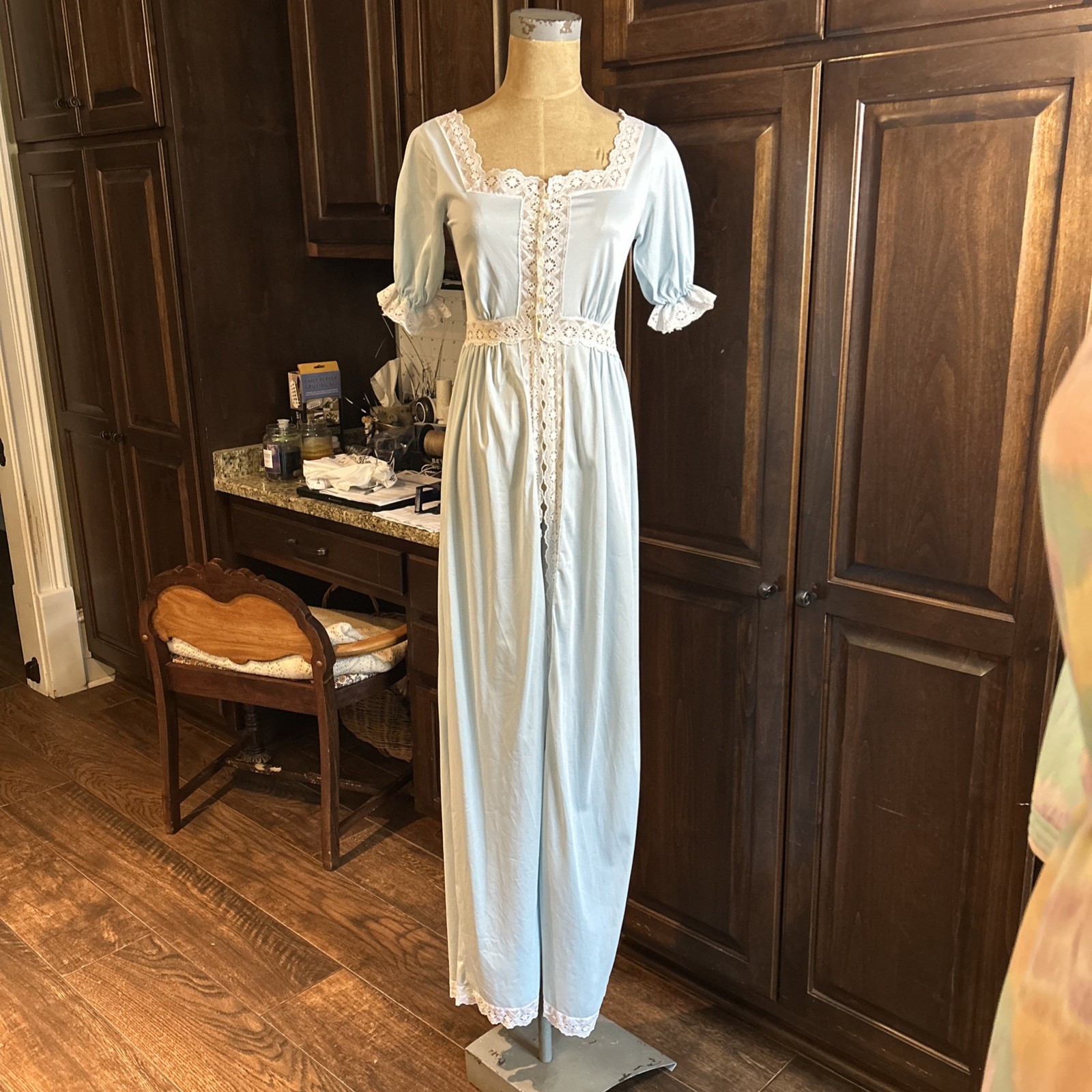 1960’s Olga Style Maxi length Baby Blue Puff sleeve Dressing Gown