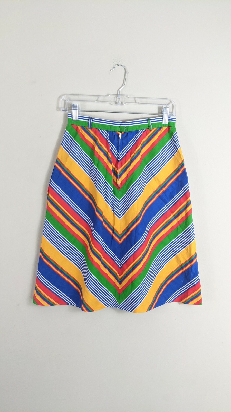 1970’s cotton A line striped True Vintage Skirt pockets 27 inch waist stripes