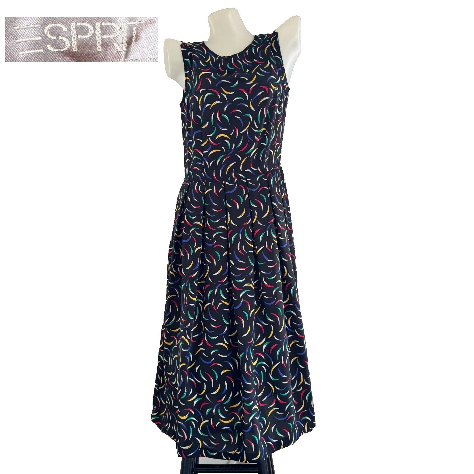 90s vtg ESPRIT Colorful PLEATED Atomic Retro Print Midi Summer Dress POCKETS 5 6