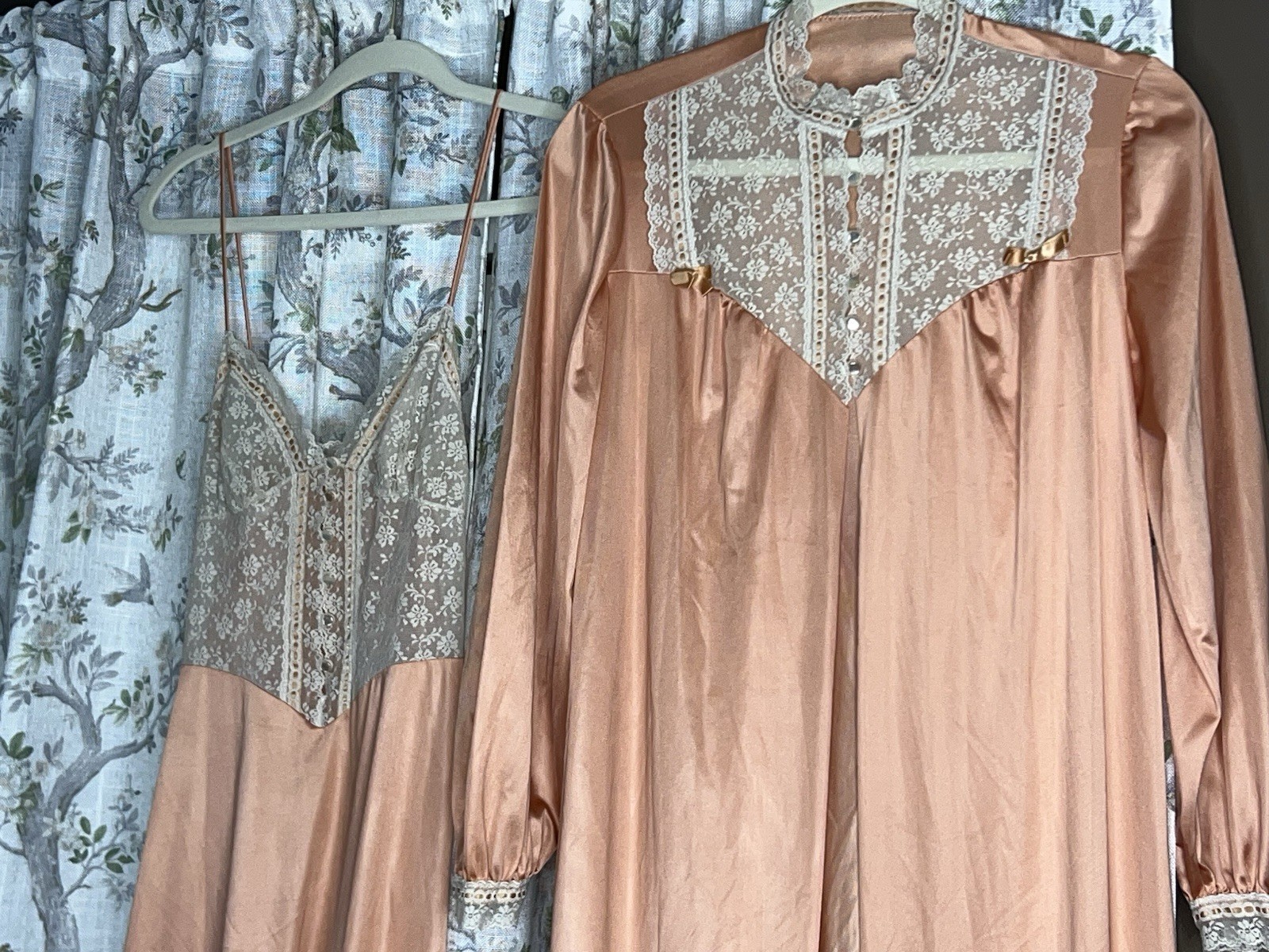 Vintage Pin-up 50”s Henson Kickernick Peach Lace Babydoll Nightgown Robe Set Sm