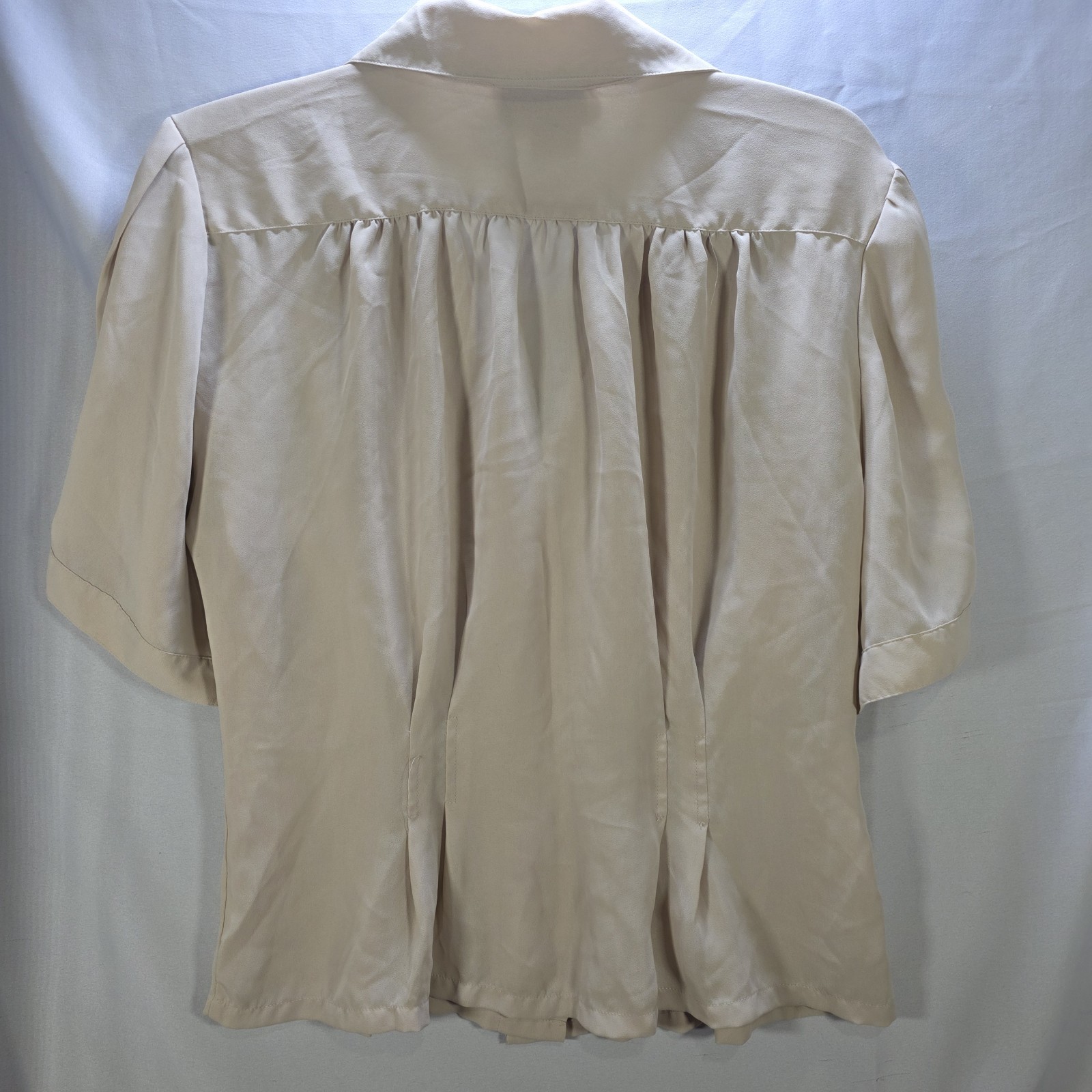 Vtg 80s Kathy Comelli Womens 12 Bluse Sheer Chiffon Creme Button Up Pleated