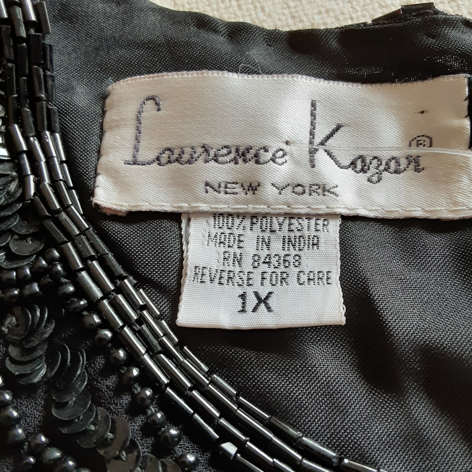 Laurence Kazar Black Beaded Formal V’ed Hem Top 1X (RUNS Small) New Vintage