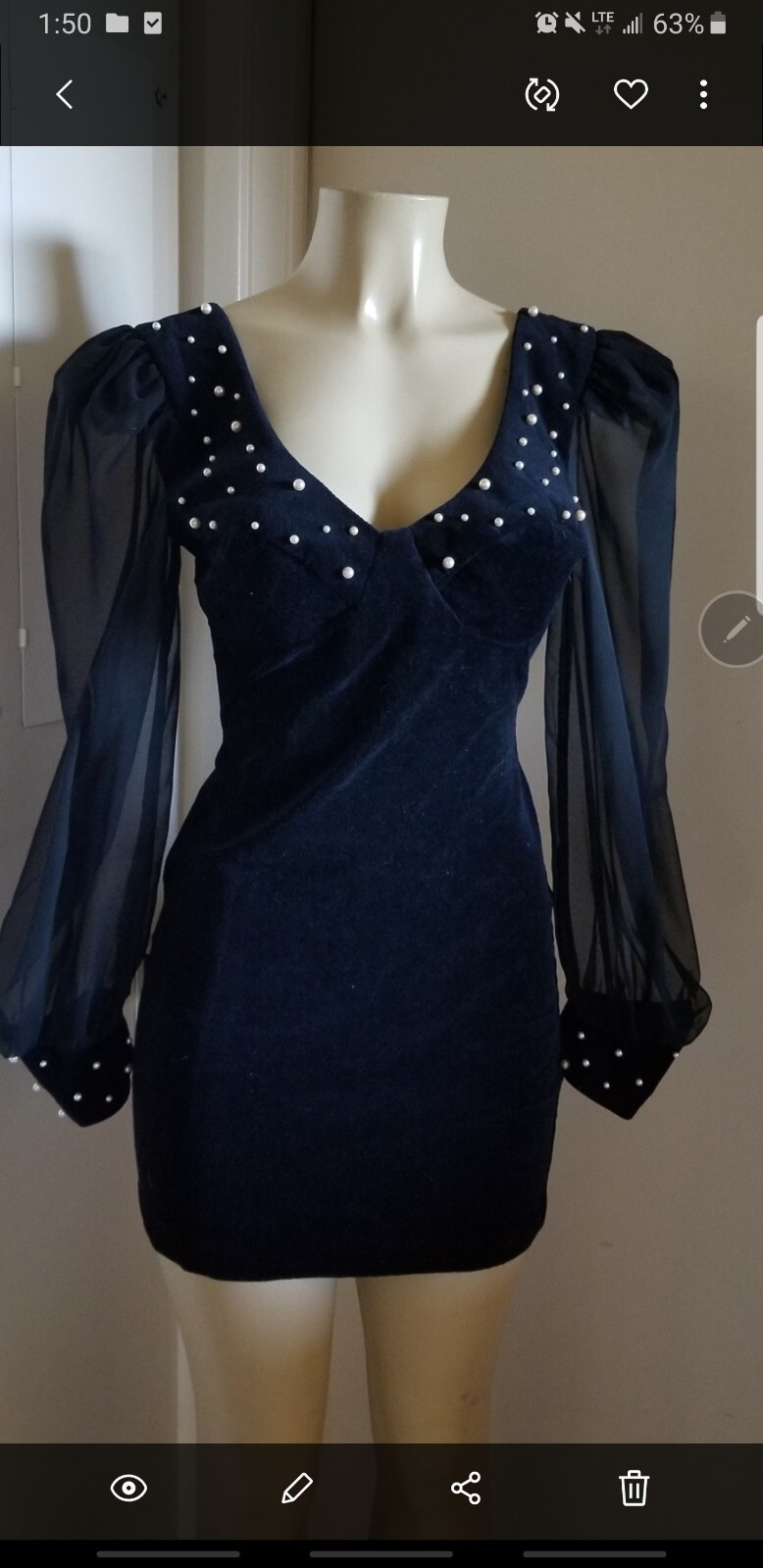 Vintage 80s Karen Okada climax david Howard pearls velour dress
