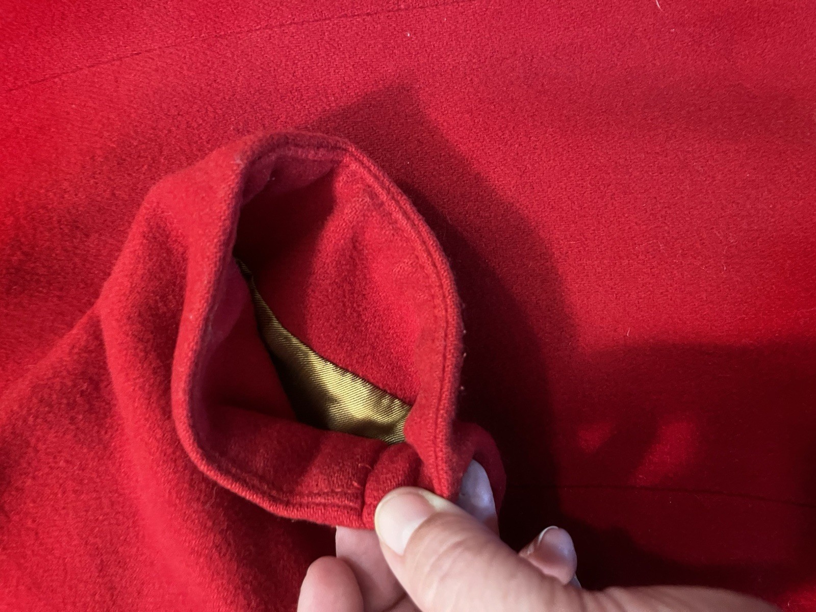 VTG Ladies Cherry Red Cashmere and Wool Blend Coat, Asymmetrical Collar