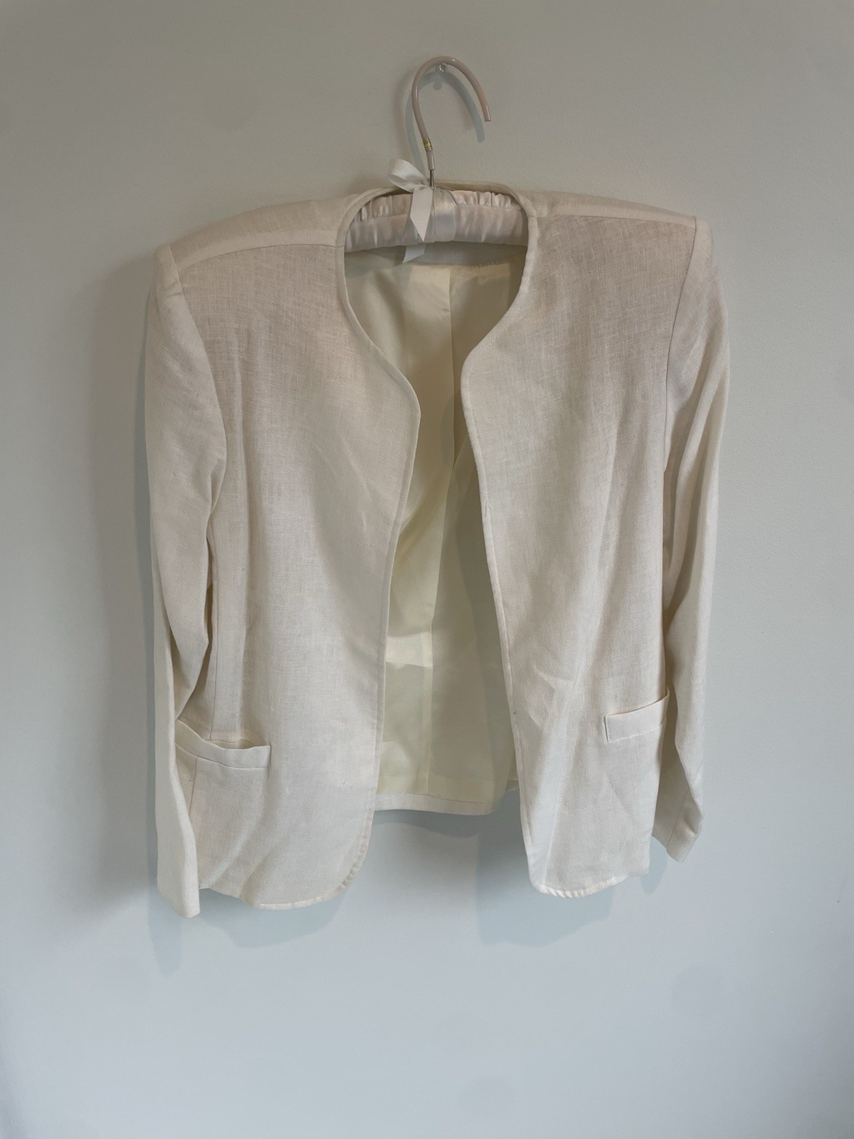 Vintage Willow Ridge Open Front Blazer White Shoulder Pads Lined 1980s Size 8