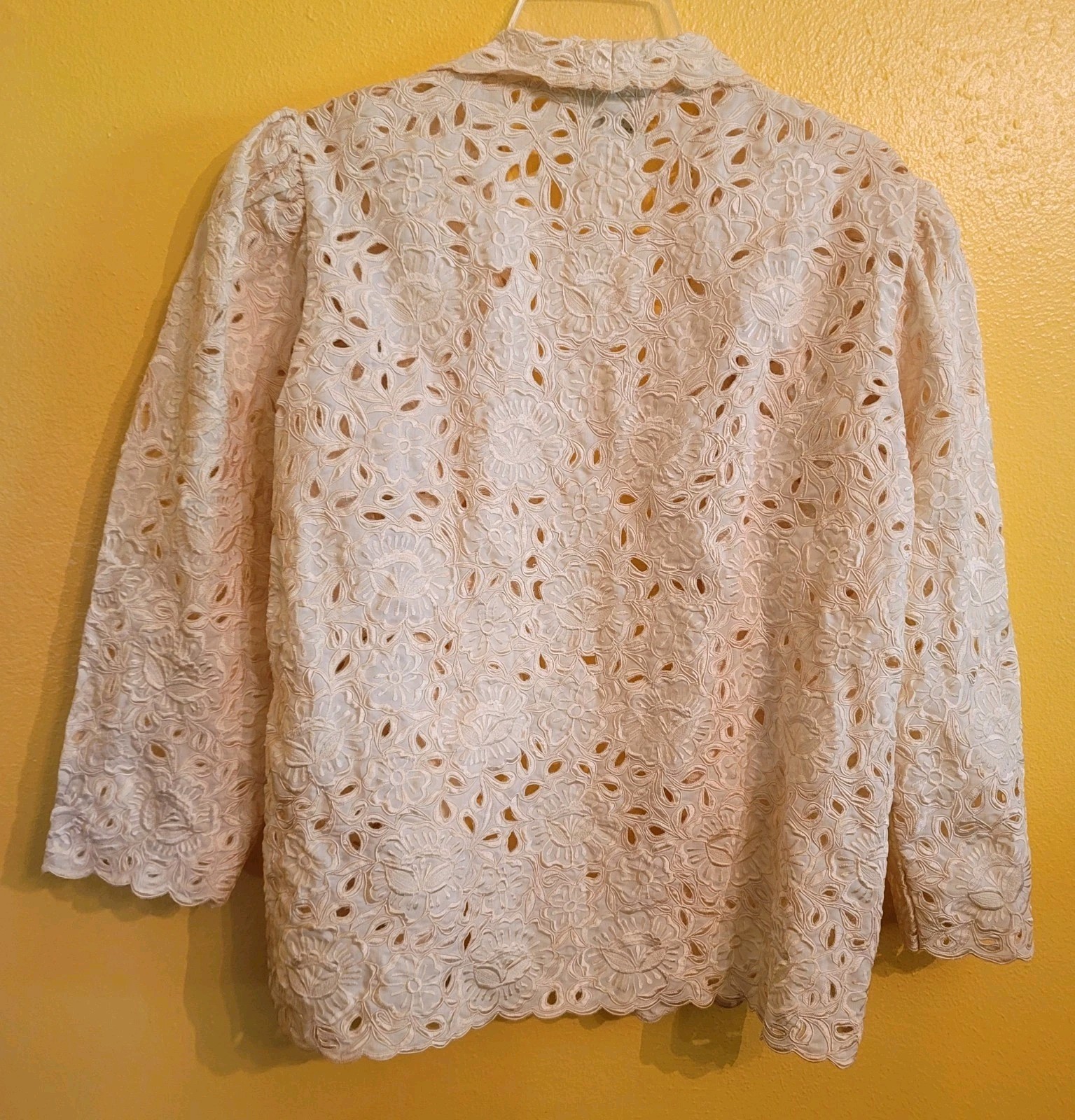 Vintage Caro of Honolulu Jacket Eyelet Embroidered Lace Open Front Ivory Size S