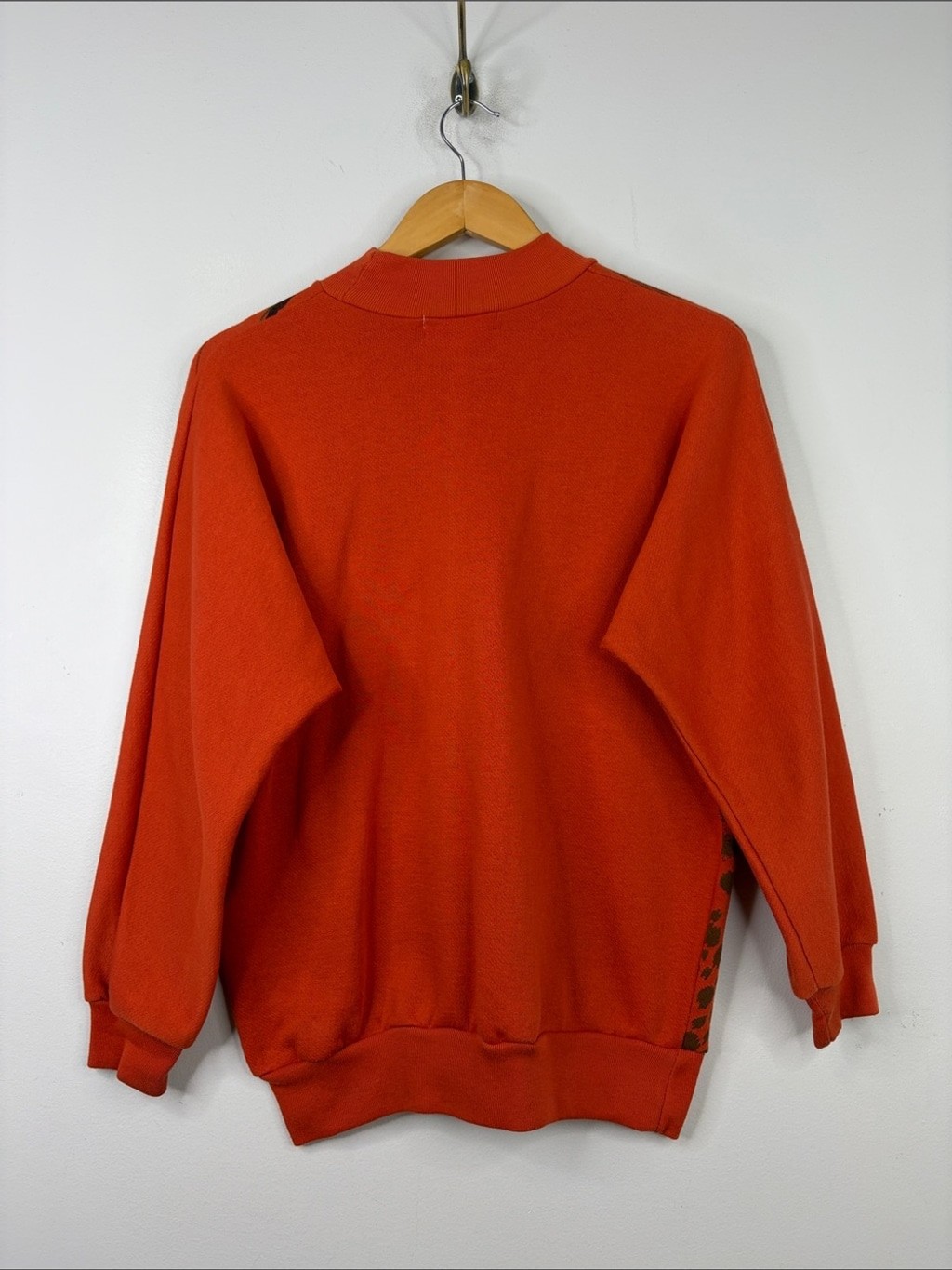 Vintage Sweatshirt Womens Small Orange Tiger Print Green Glitter 80s Loose Fit