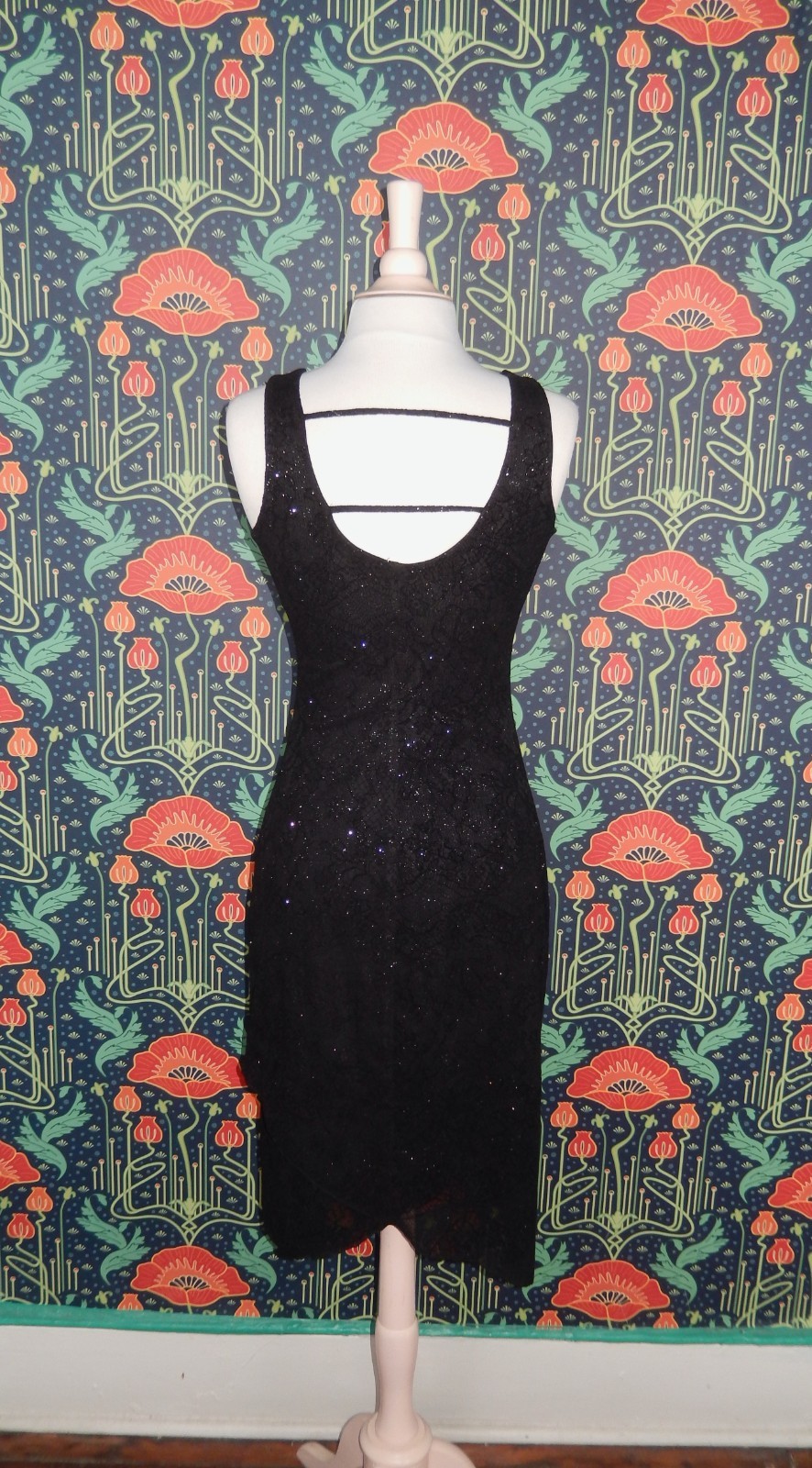 Vintage 90’s Y2K Cocktail Dress Black Whimsigoth Flocked Velvet Glitter