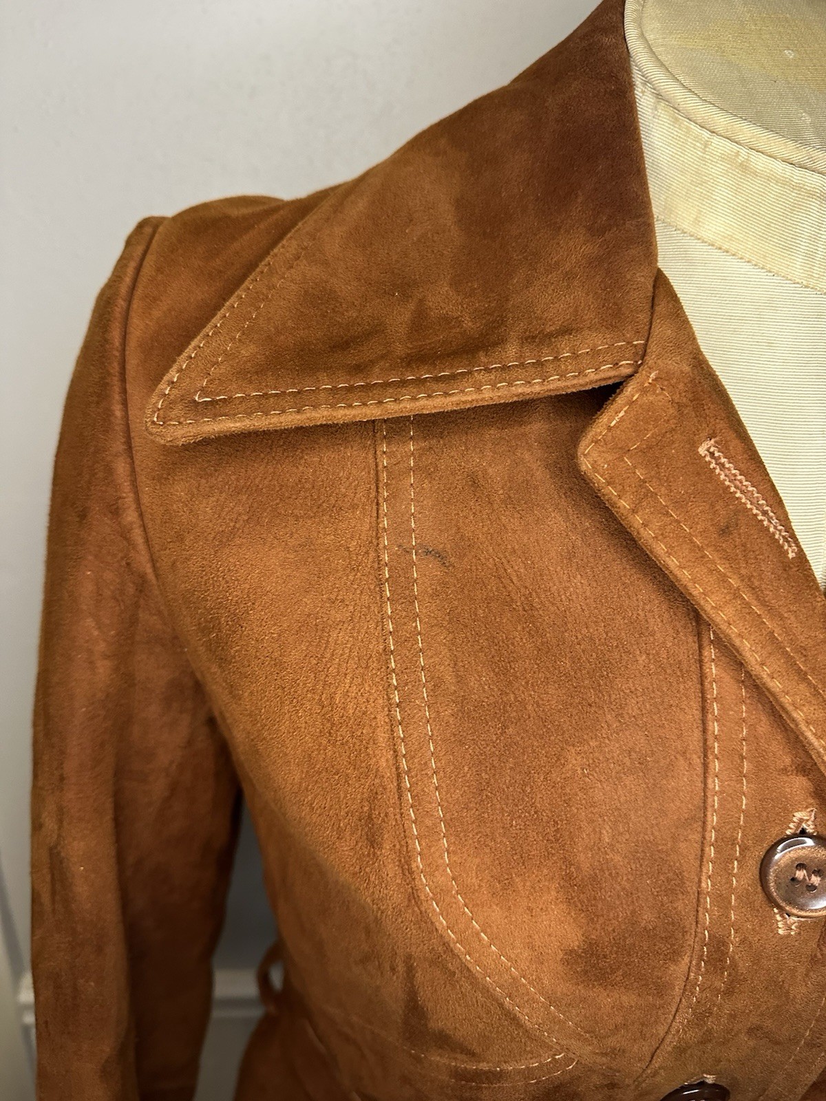 New England Sportswear Company Suede Leather Mahogany Belted Coat Women’s Size 8