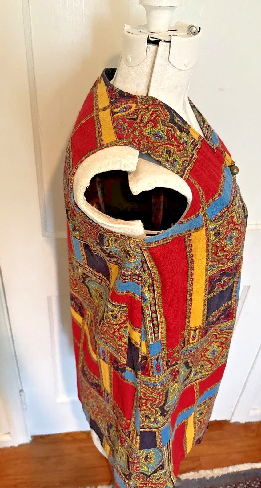 Vintage Tunic Vest Top L California 1970 Pop Color Groovy Paisley Brass Buttons