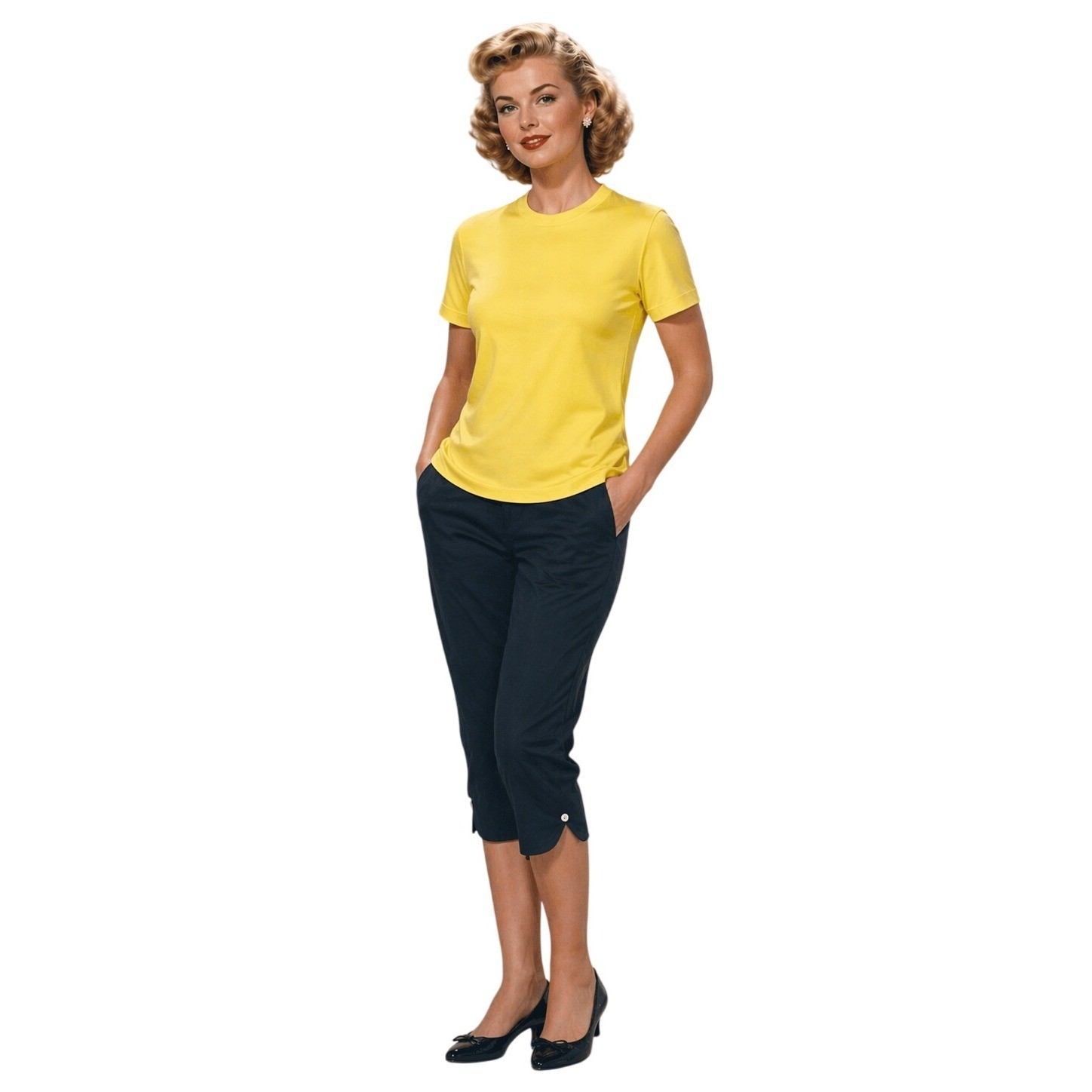 Vintage Hickory Knits Yellow Short Sleeve Back Zip Knit Top Size 36 1960s