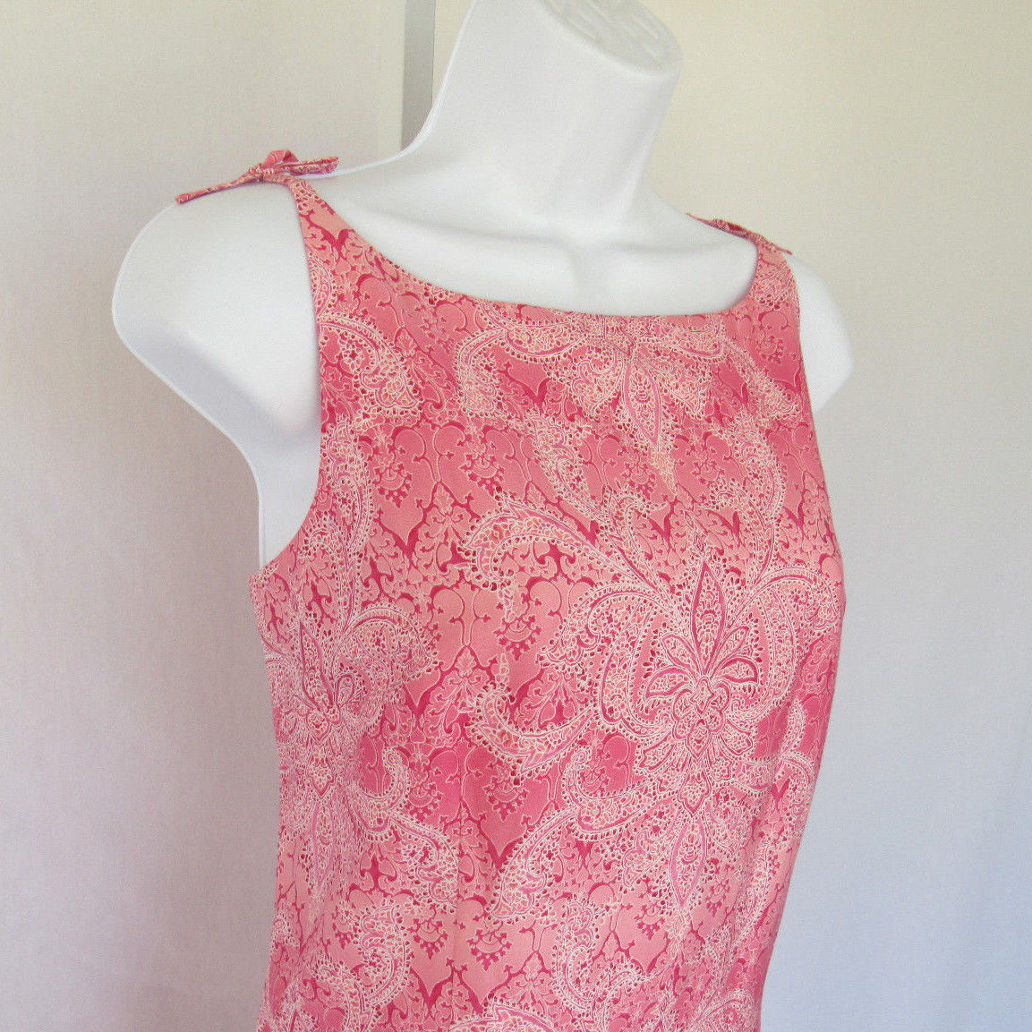 LIZ CLAIBORNE VTG 1990s 2000s COTTON PAISLEY DRESS SIZE 8 SHOULDER BOWS LINED