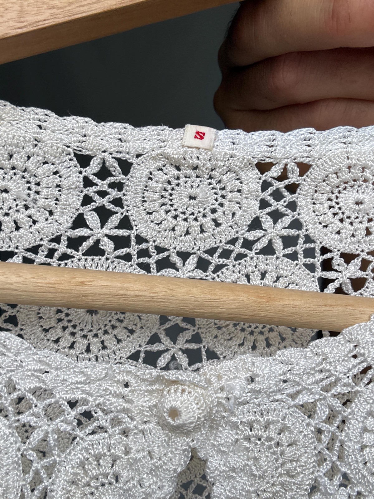 Vintage white crochet top, cottagecore Roonsy Mara cue, US M, casual bohemian ch