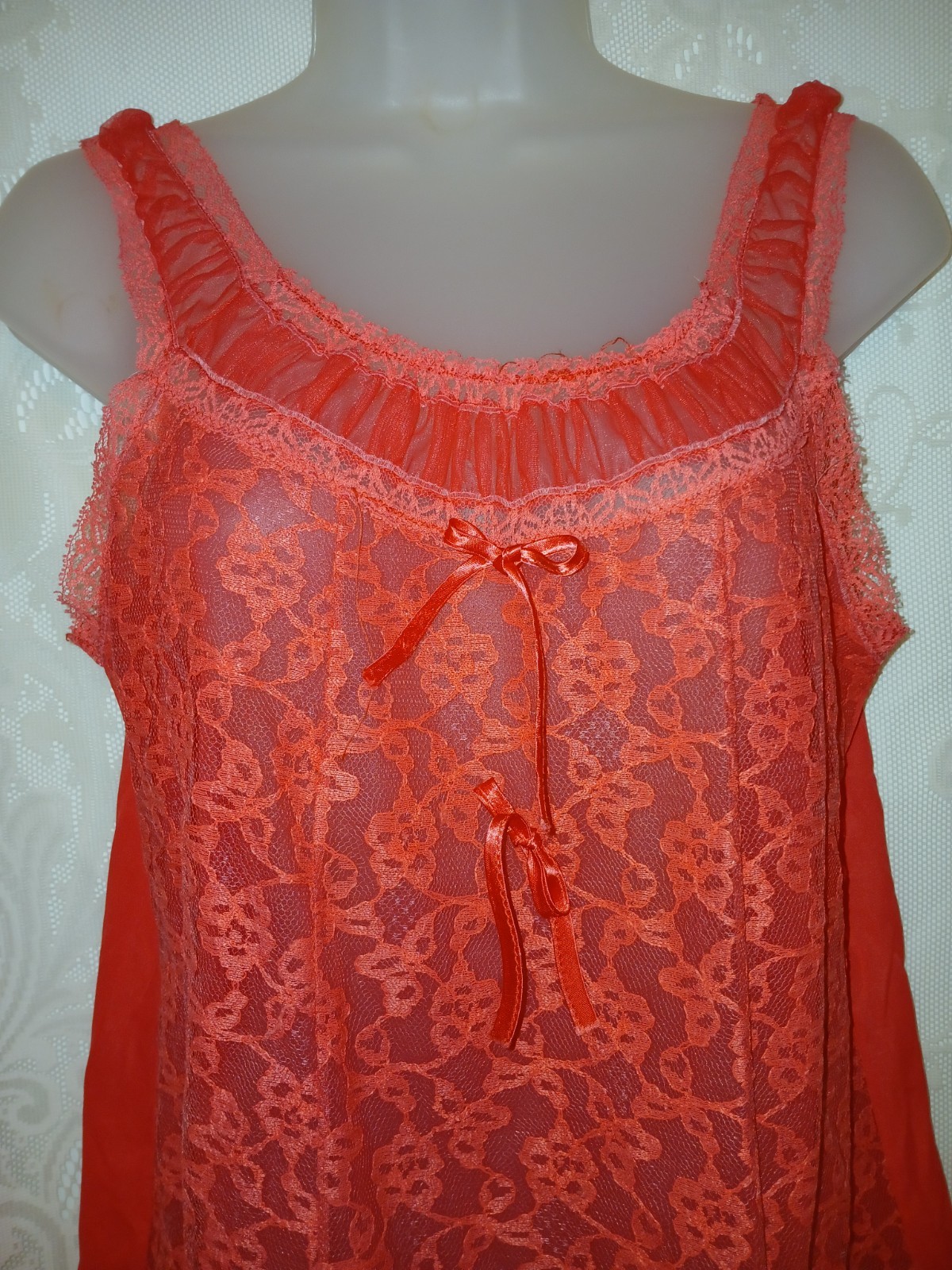 Vintage 50s Pink Nylon Chiffon Lace Ruffled Babydoll Nighty Lingerie S