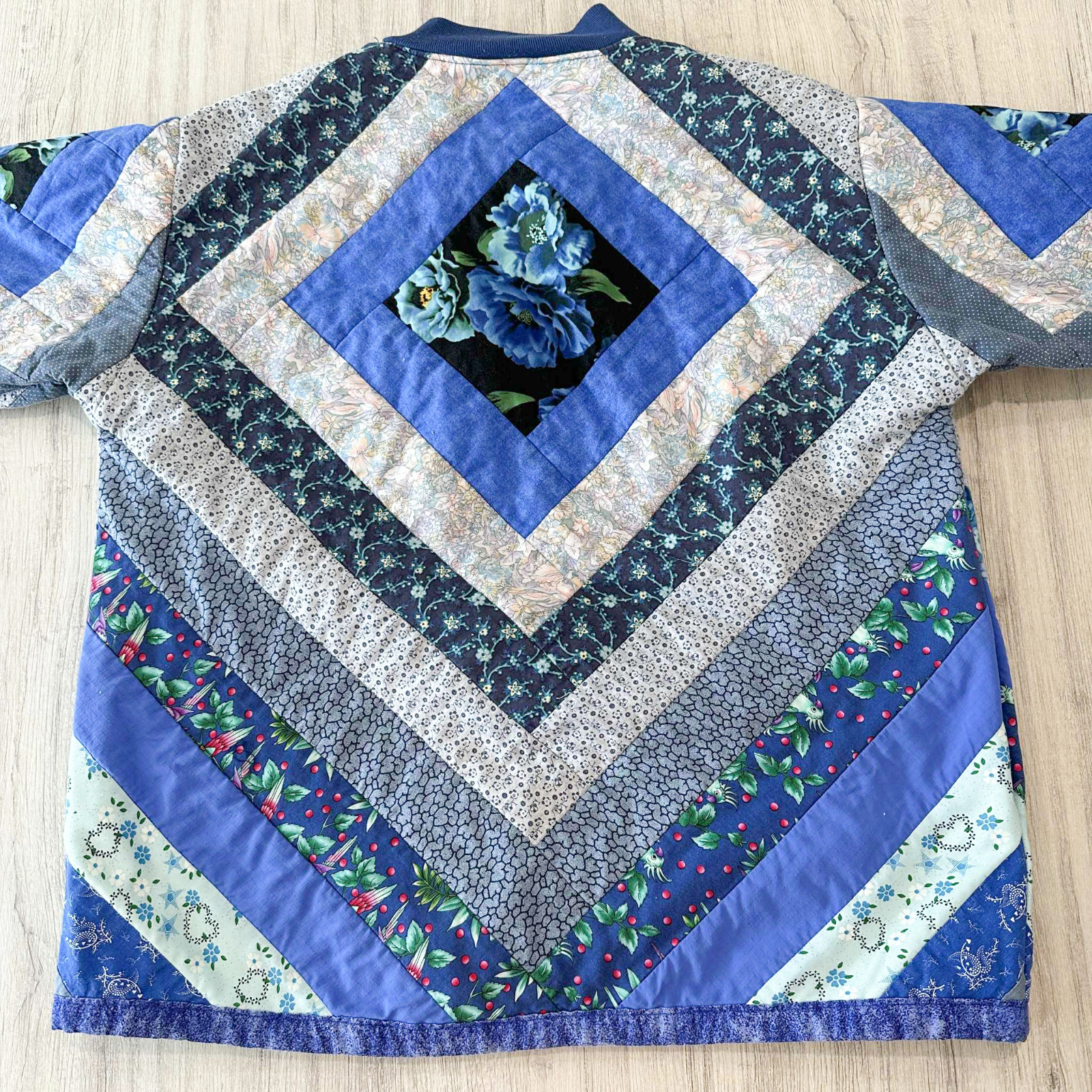 Vintage Patchwork Quilted Blue Shabby Chic Floral Granny Core Jacket Coat