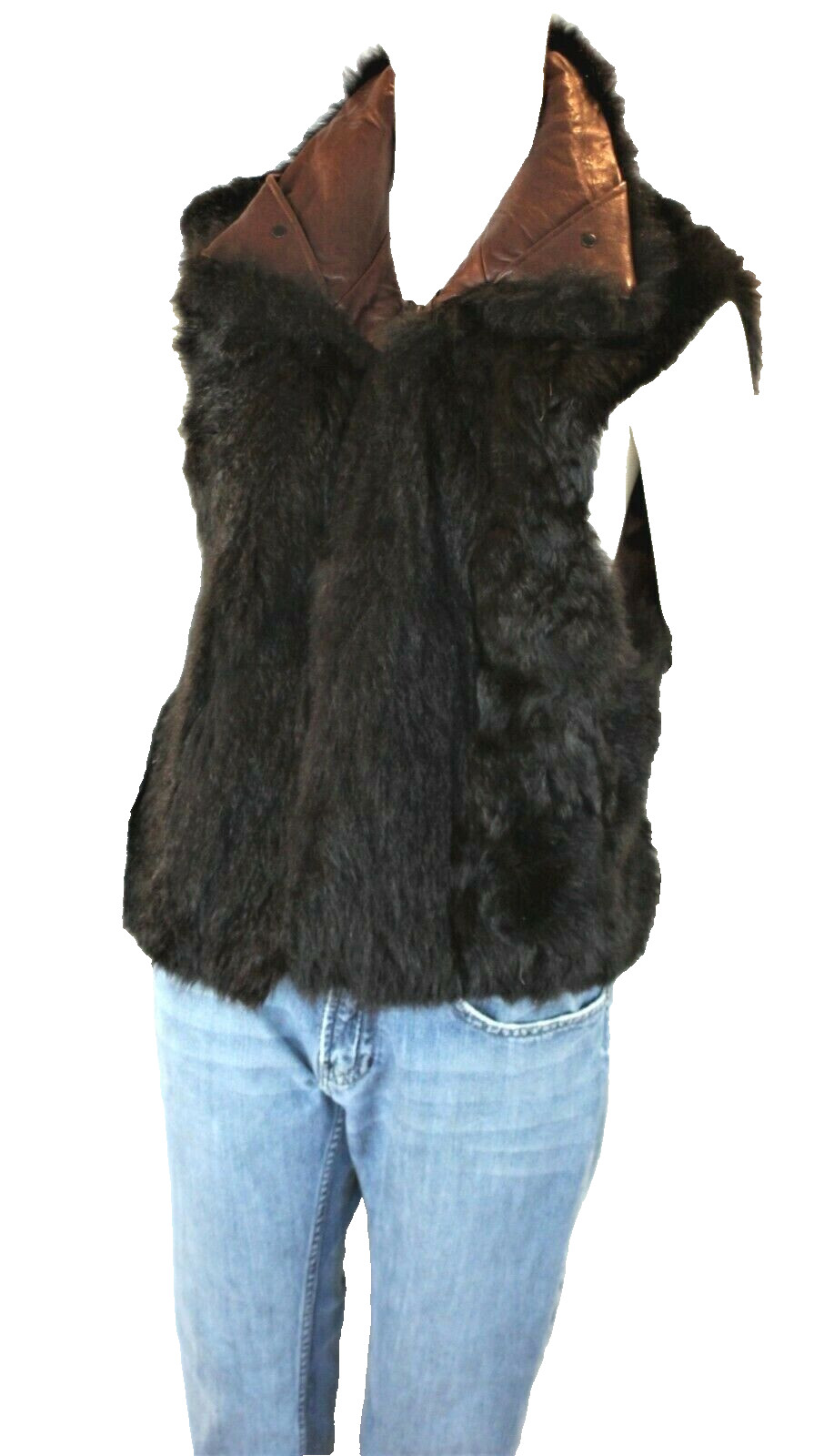 Andrew Marc New Zealand Opossum Fur Leather Collar Women’s Vest Size M