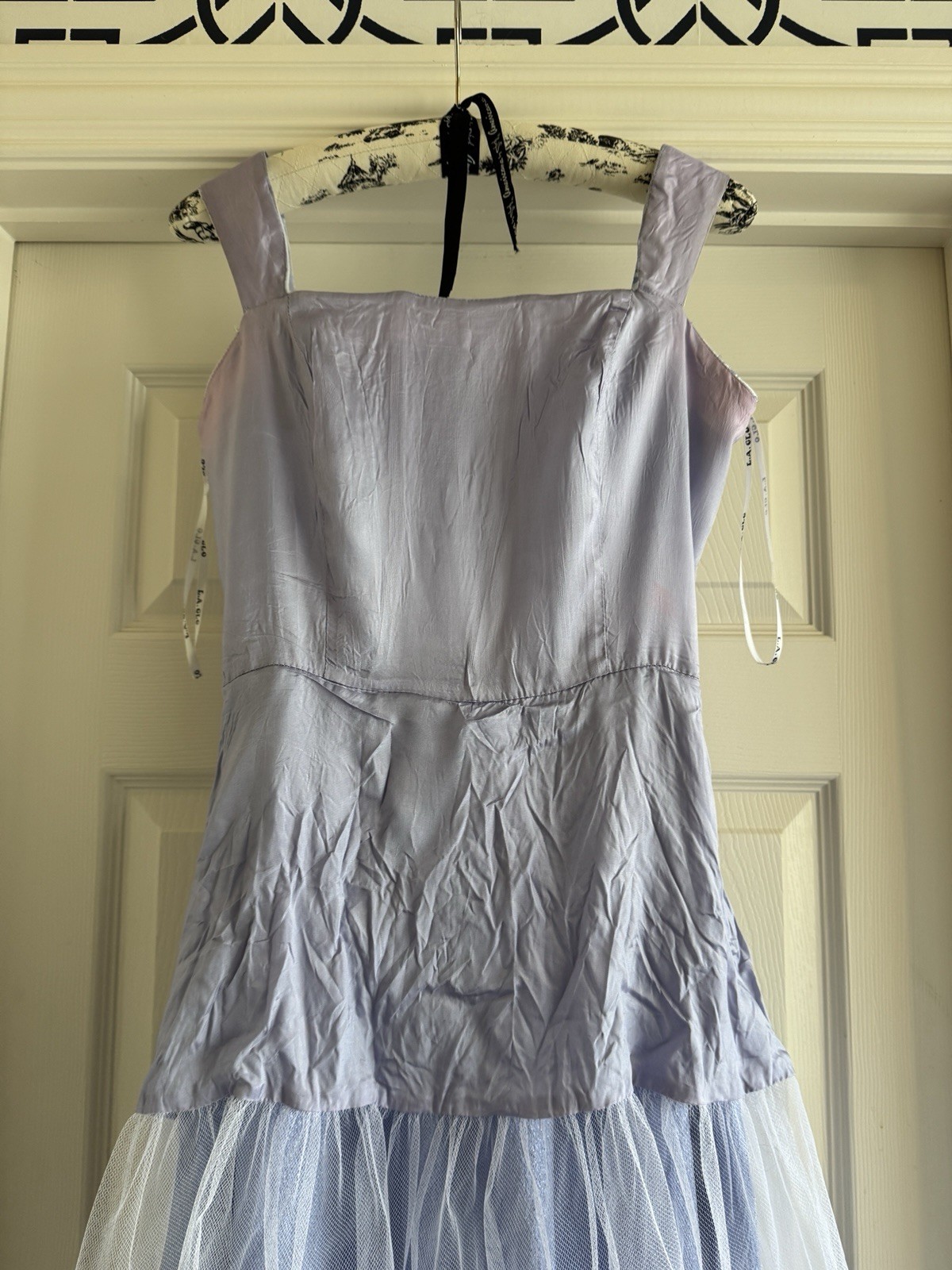 Vintage L.A. Glo Sz 11/12 Prom Dress Blue Lavender Daisies Ball Gown USA Made