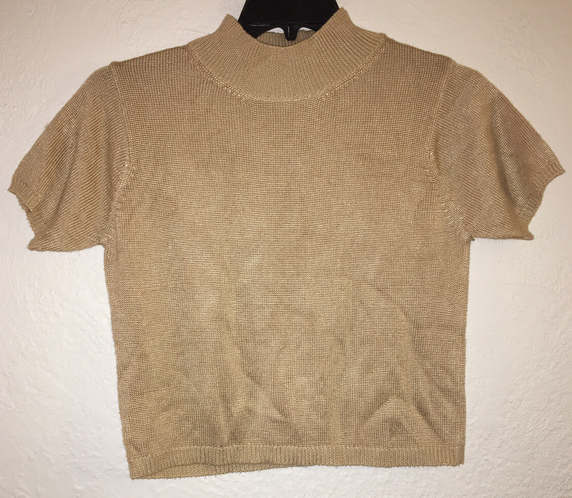 Vintage 1970’s Fia Italia Handloomed Gold Short Sleeve Sweater Size Small