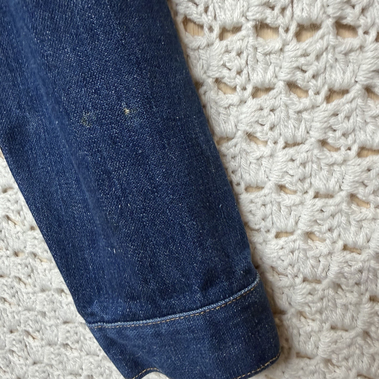 Vtg 70s Wrangler Jean Jacket Women Sz 38 M Blue Denim Western Cowboys USA Made