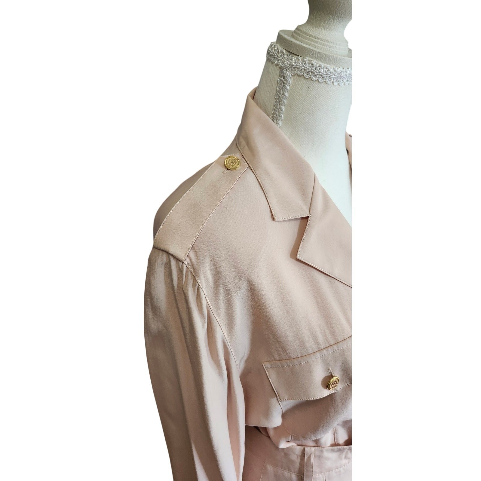 Vintage Starington 100% Silk 2 Pc Blush Pink Set Straight Leg Pants Blouse 10 12