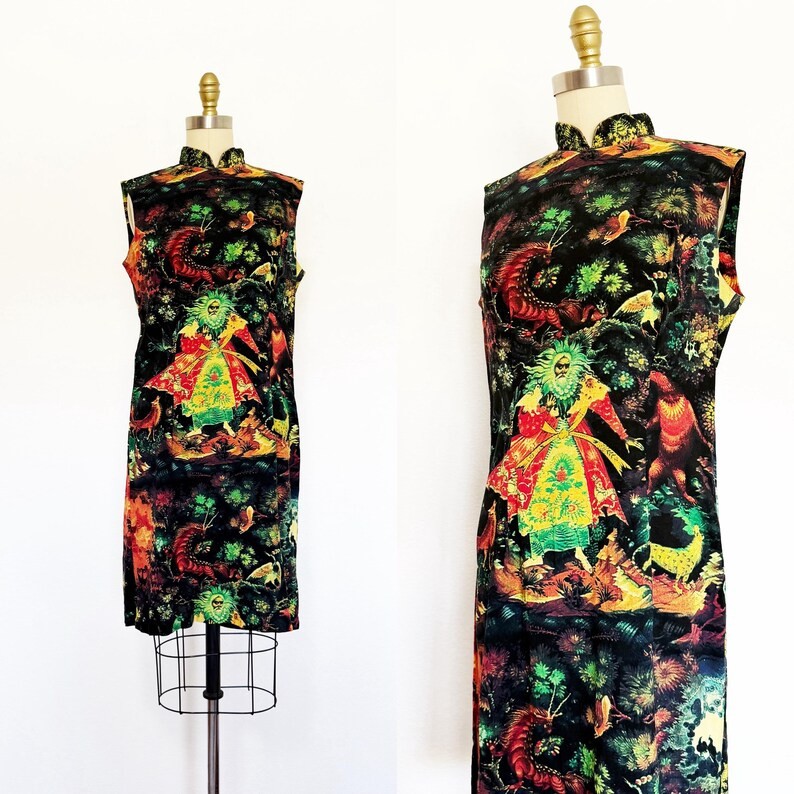 1960s Dress / 1960s Novelty Print Dress / 1960s Shift Dress / Size Large