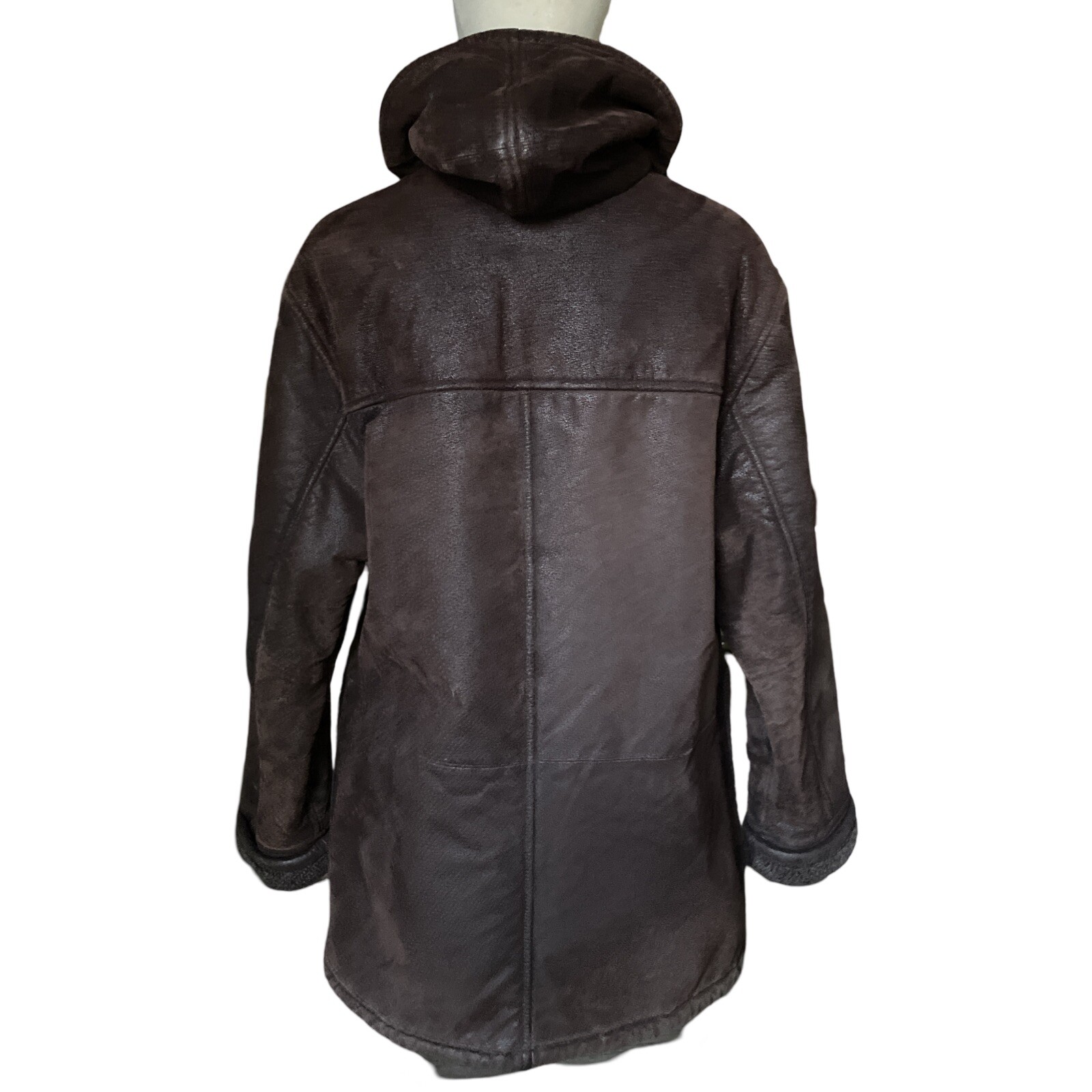 Vtg Brown Genuine Leather Faux Sherpa Lined Coat
