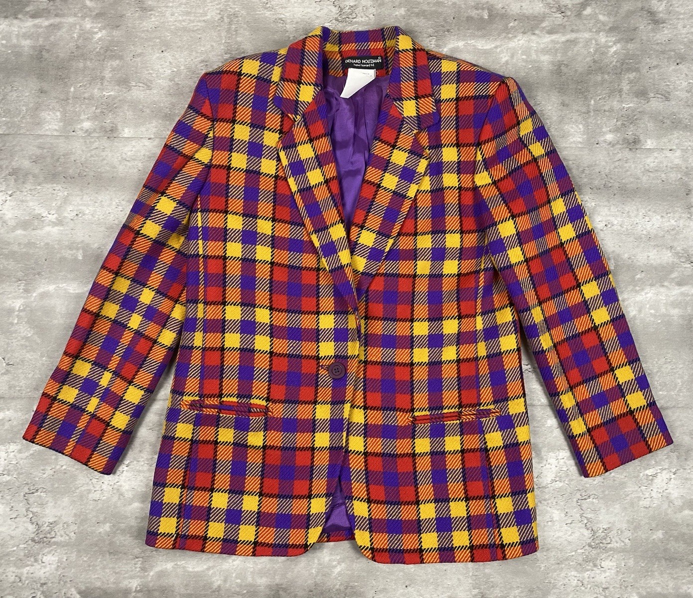 vintage 90s BENARD HOLTZMAN HARVE BENARD WOOL BLAZER WOMENS 12 RED YELLOW PURPLE
