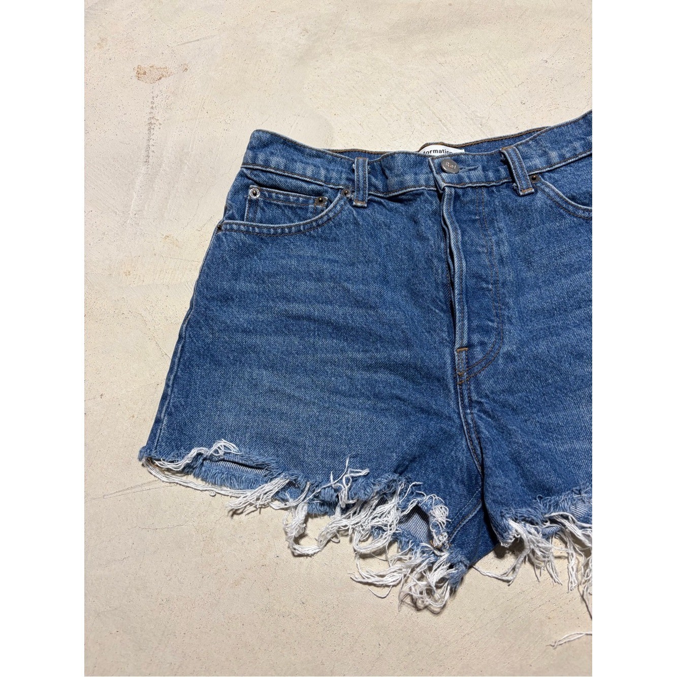 Reformation Dixie High-Rise Distressed Denim Shorts 26