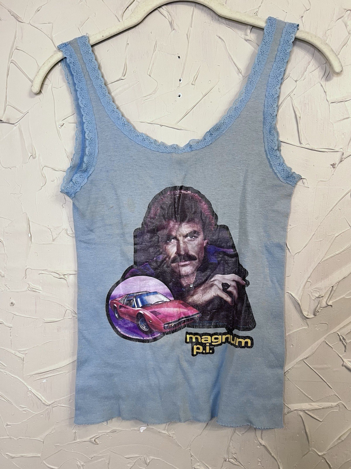 Vintage 80s Magnum PI Lace Trim Tank Top Small/Medium Sportique Tee?