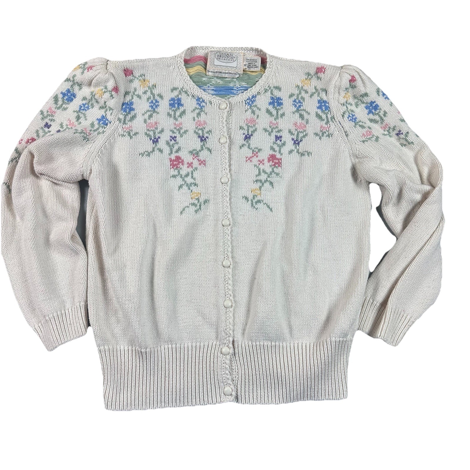 Vtg Floral Knit Cardigan Women’s Size Medium 80s 90s Twee Grandmacore Cottage