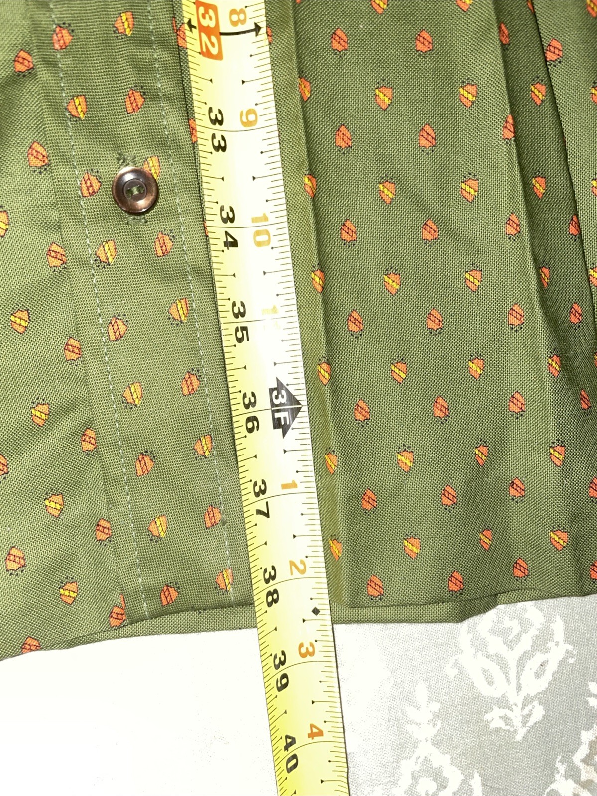 Vintage 60s Green Print Cotton Shirt Dress Button Front Mod St Patrick’s Day NOS