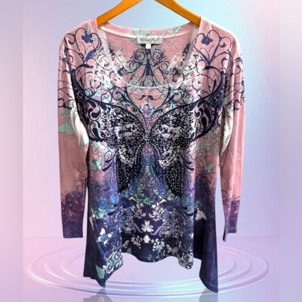 Closet Full Butterfly Rhinestone Tunic Top Y2K Fairy Grunge Size L