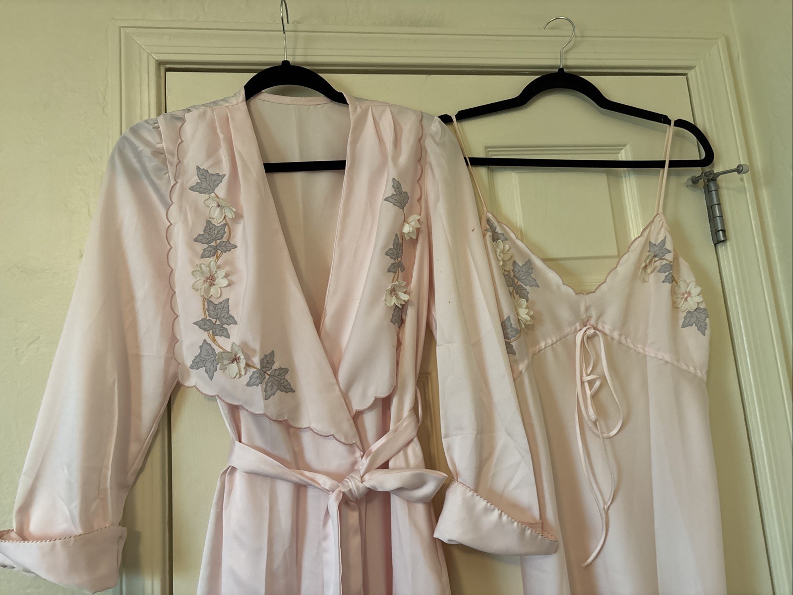 Vintage Odette Barsa Peignoir Robe Gown Set Boudoir Pink Appliqué & Lace