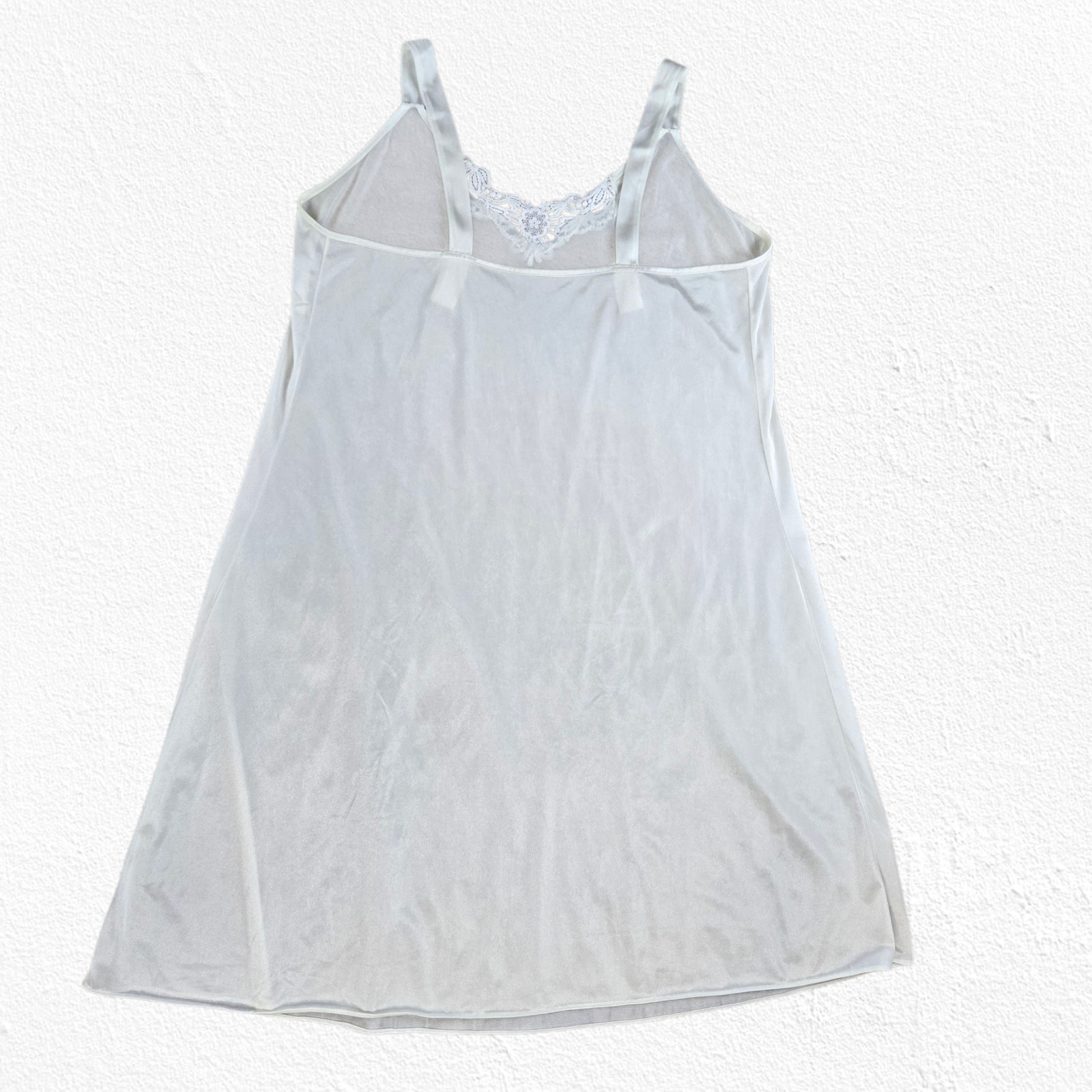 Vintage White Lace Trim Nylon Slip Dress Size Large 1970s 1980s Lingerie