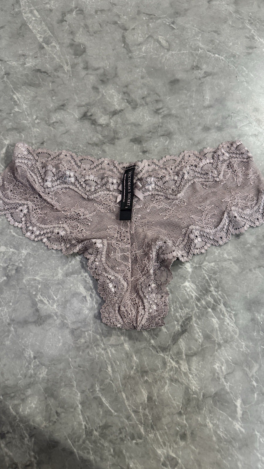 Vintage second Skin nylon Victoria secret Cheeky Panties Sz s 2014 Grey Lace