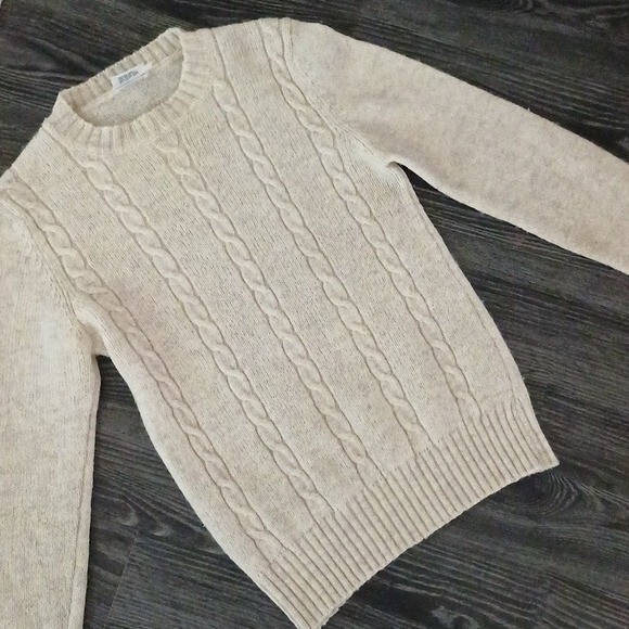 Fully Fashioned vintage wool blend cableknit sweater made in Malaysia S beige
