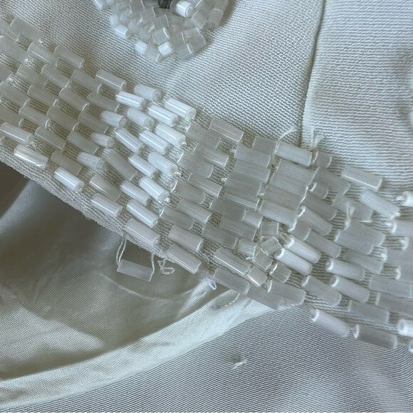 VTG Beaded Evening Jacket Heavily Embellished Winter White Pearl Triangle Sz 10