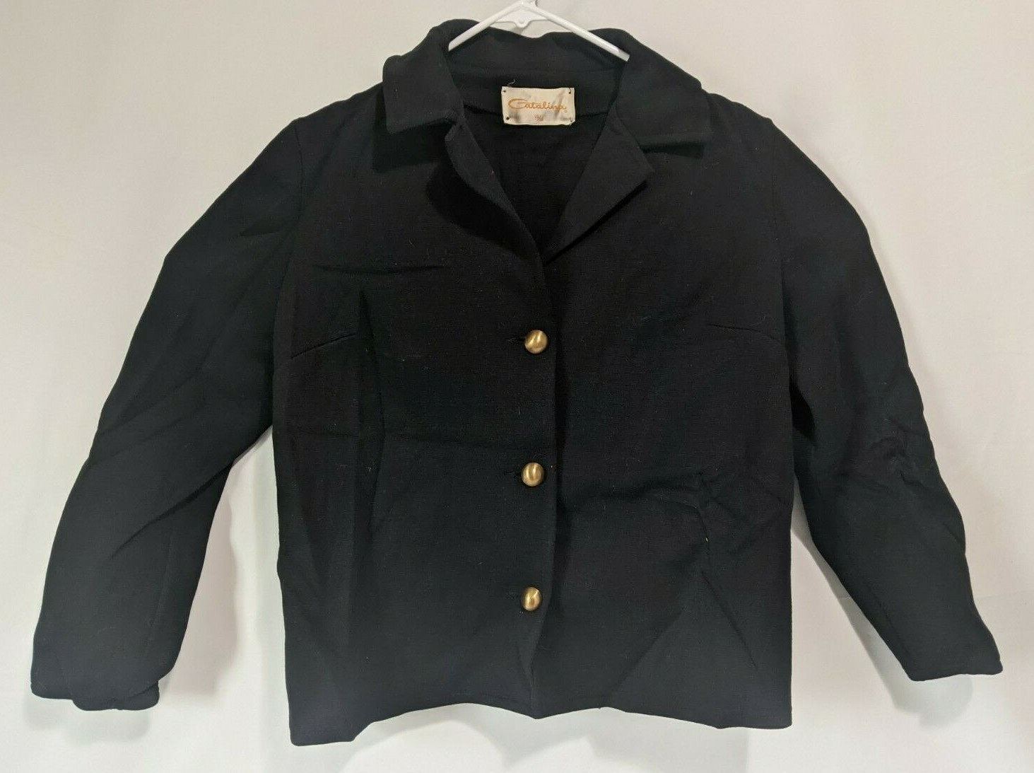 Vintage 70s Catalina Women Classic 3 Button Blazer Jacket Black Career Sz 15/16