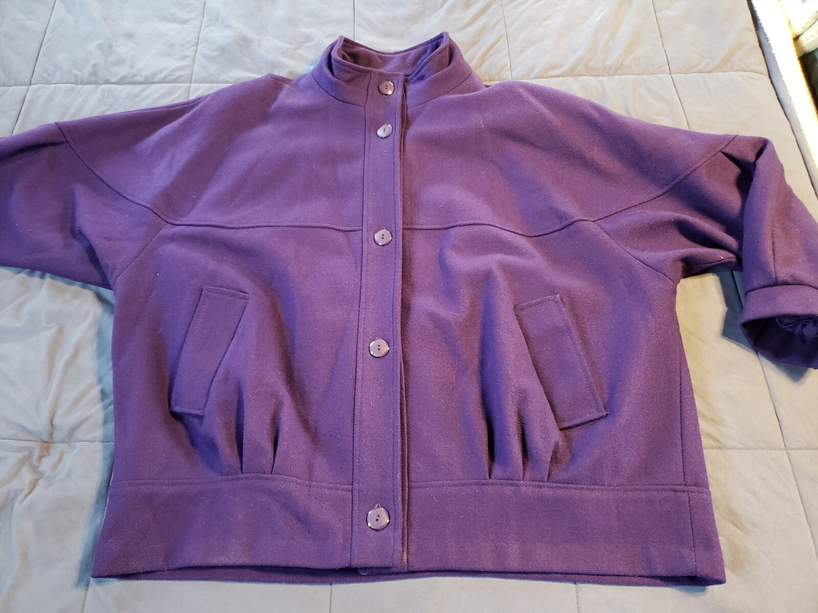 Vintage Komitor 1980s Purple Batwing 80% Wool Coat Sz 24 Plus Size Short Jacket