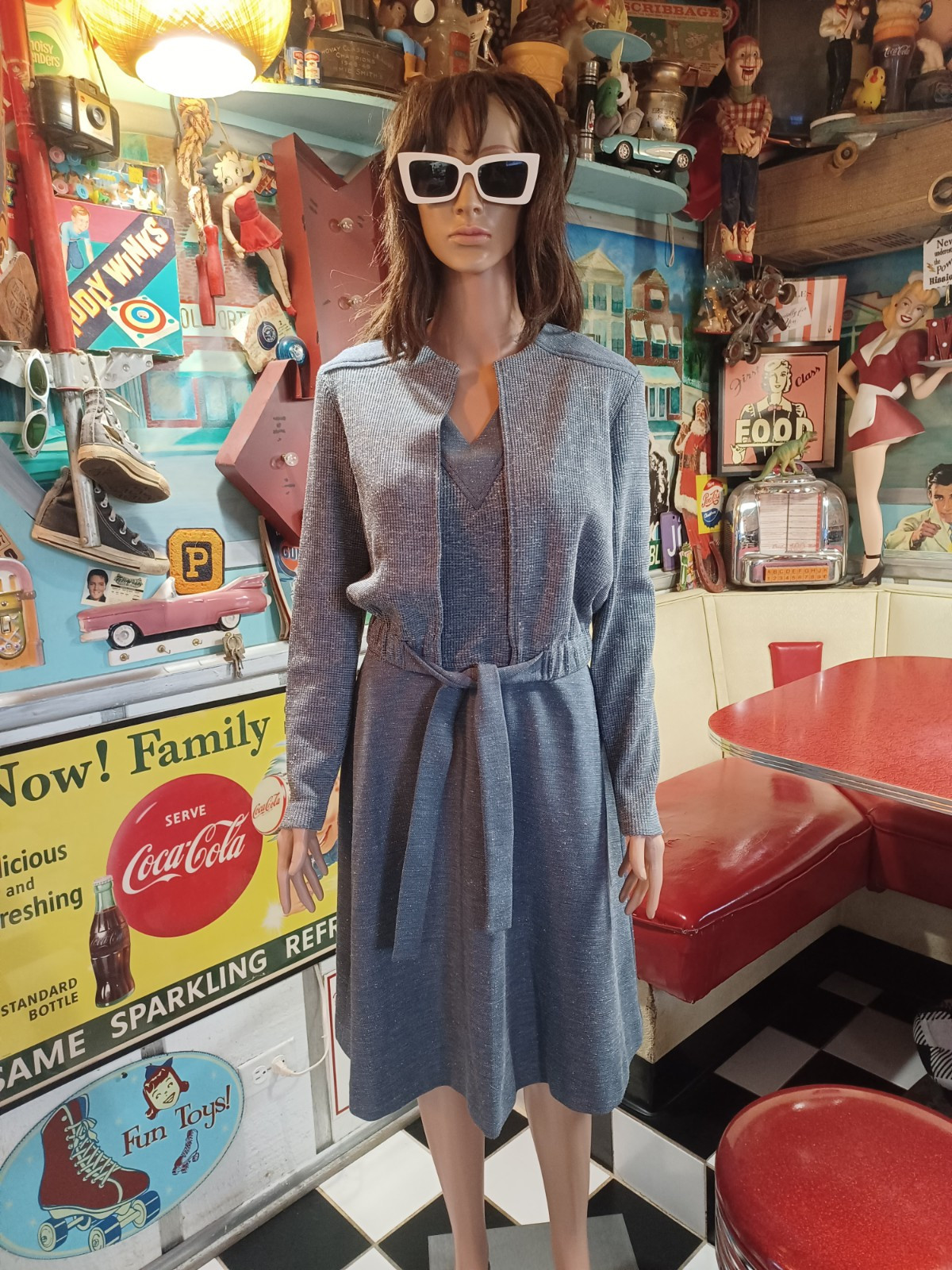 True VTG Mid-century 1960s 1970s 2 Piece Dress Set Mod Jacket Polyester? S MCM
