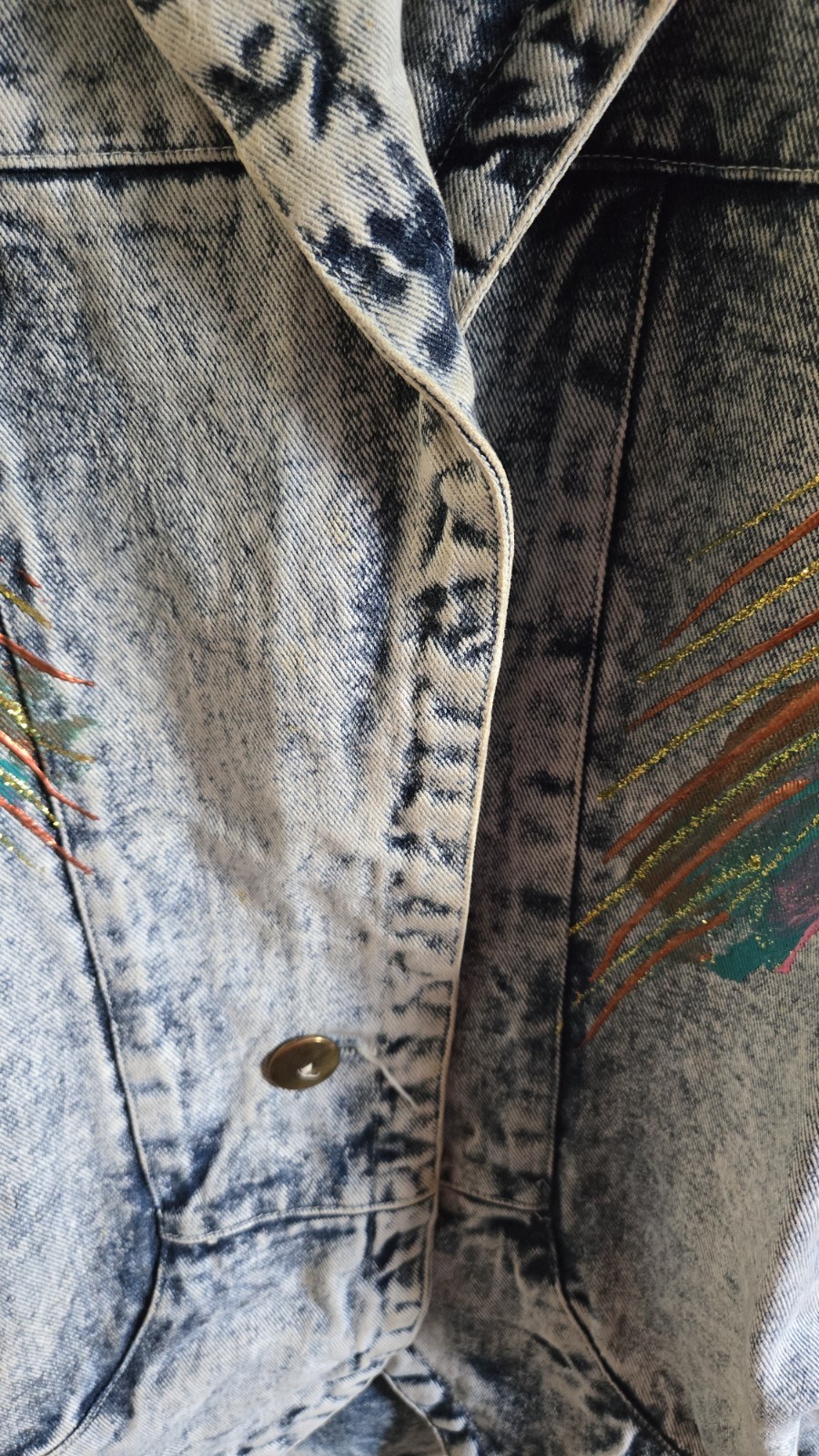 Vtg Copacabana Acid Wash Denim Jacket Hand Painted Fringe Western 90s Unisex L
